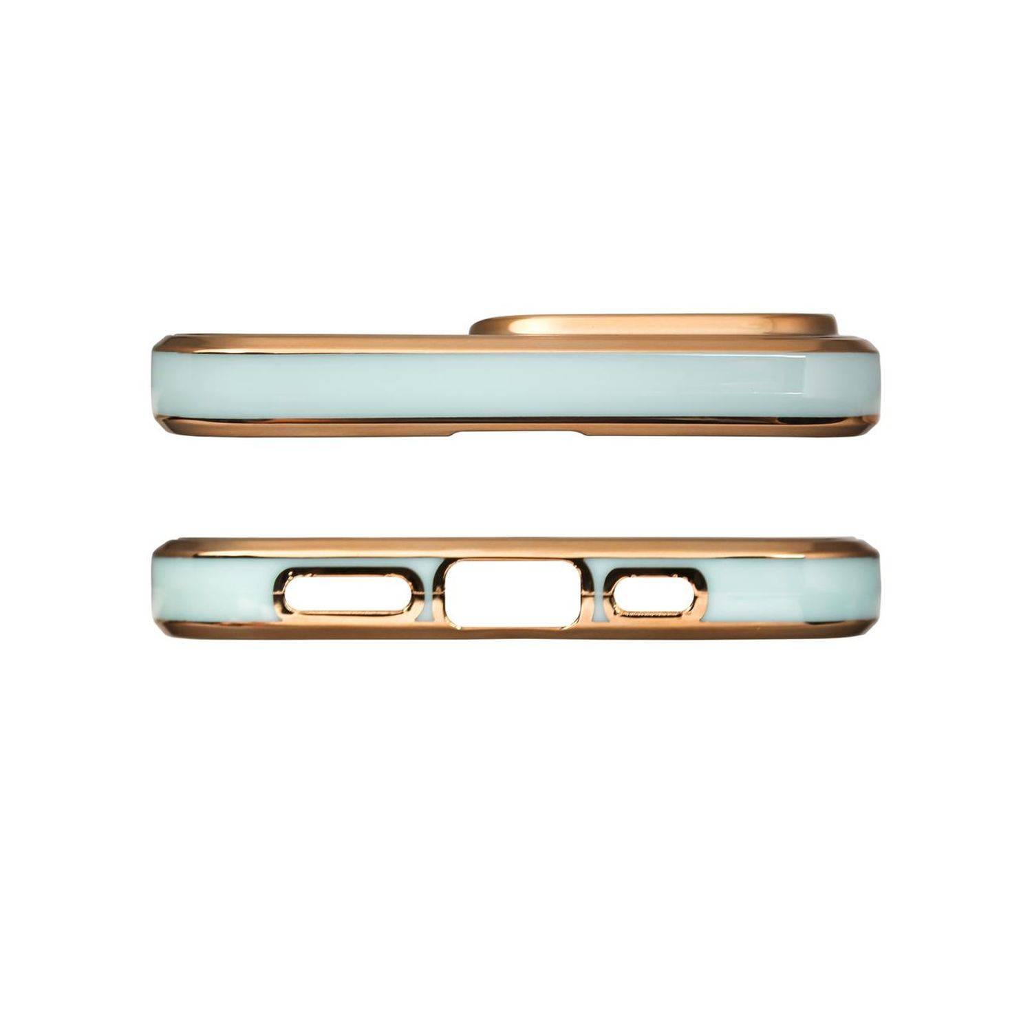 Lighting Color Case Schutz-Hülle mit Kameraabdeckung Schutz Rahmen kompatibel mit iPhone 13 Pro Max Mintgrün-Gold