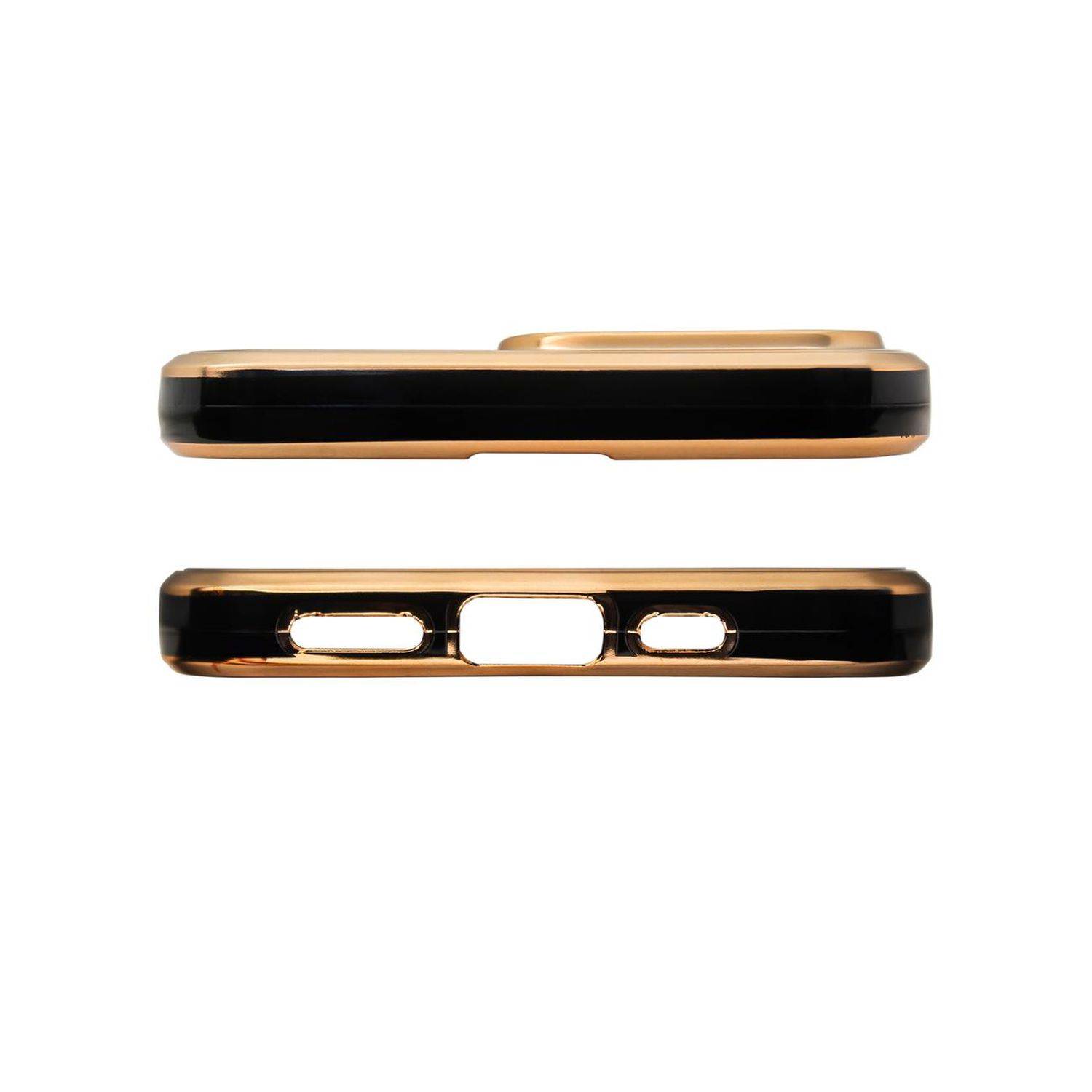 Lighting Color Case Schutz-Hülle mit Kameraabdeckung Schutz Rahmen kompatibel mit iPhone 13 Pro Max Schwarz-Gold