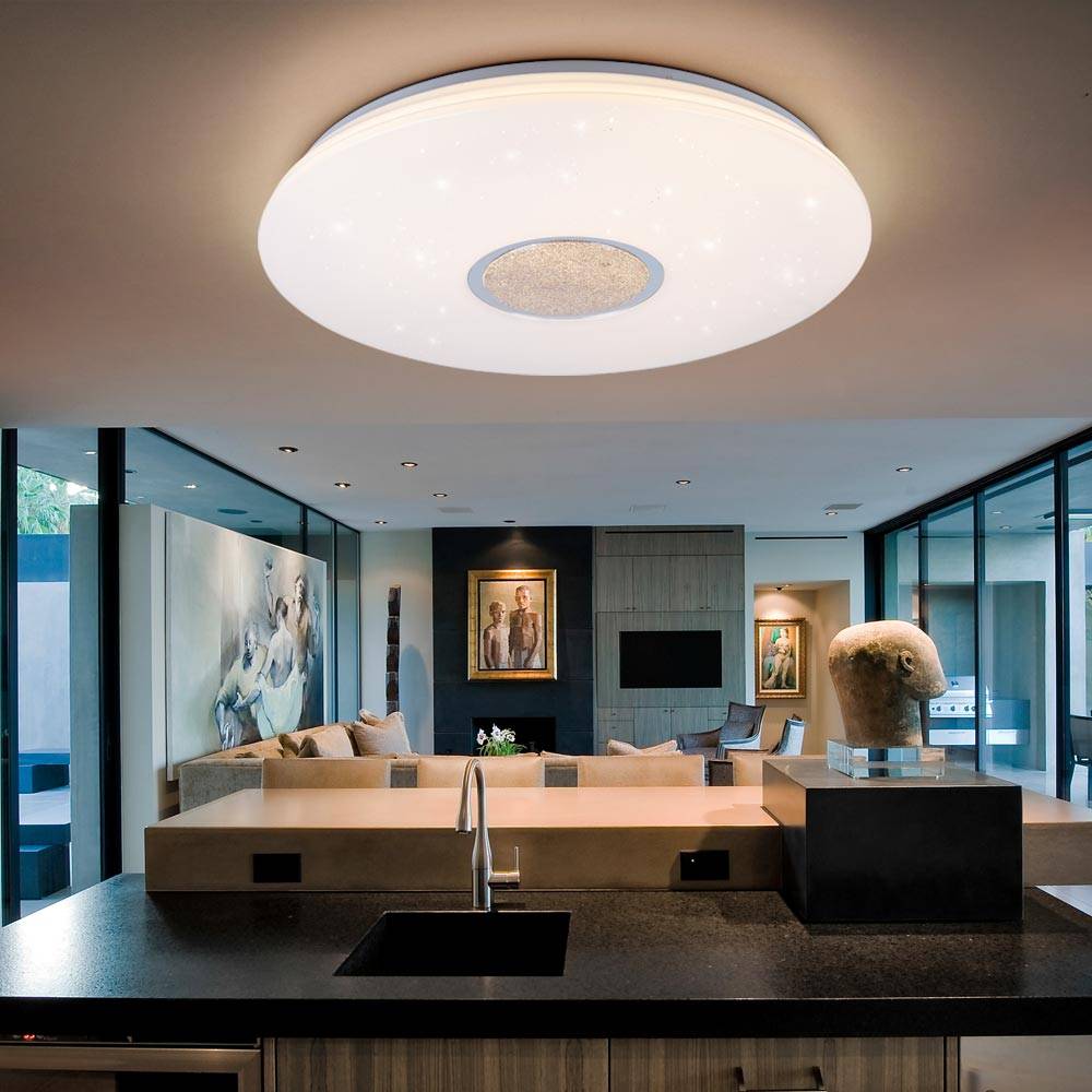 Schlafzimmerlampe Deckenlampe Wohnzimmer Deckenleuchte Sternenhimmel, dimmbar, weiß, 1x LED 23W 1900Lm 3000K, DxH 59x9cm