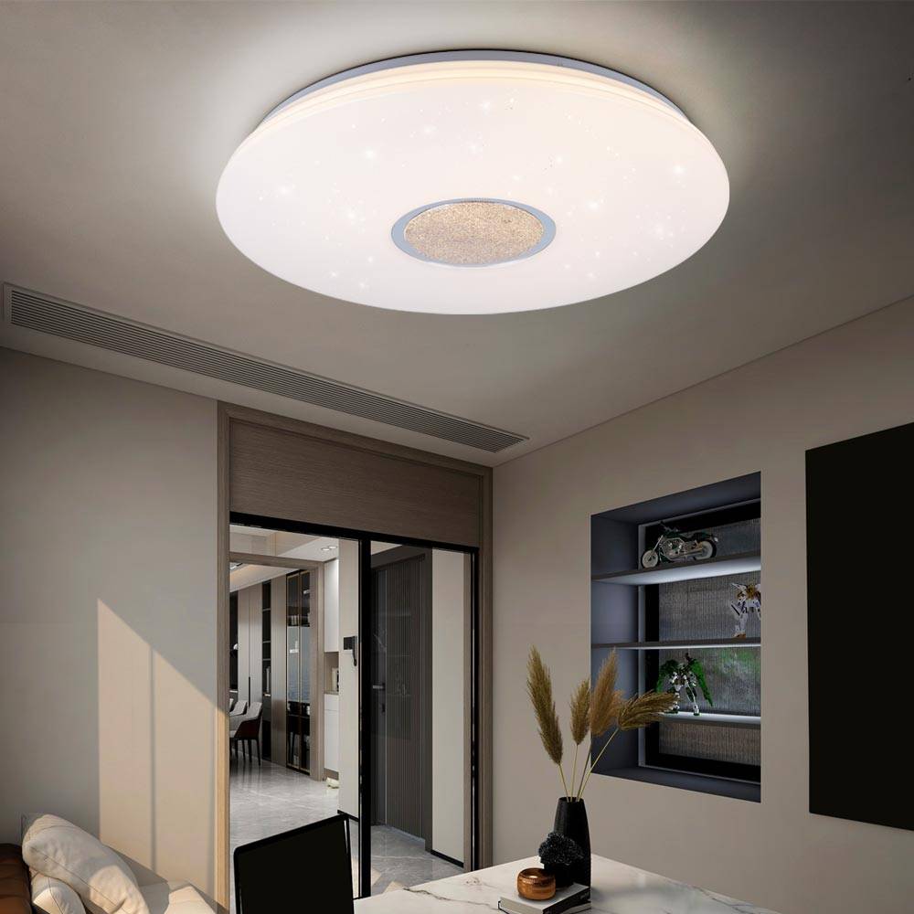 Schlafzimmerlampe Deckenlampe Wohnzimmer Deckenleuchte Sternenhimmel, dimmbar, weiß, 1x LED 23W 1900Lm 3000K, DxH 59x9cm