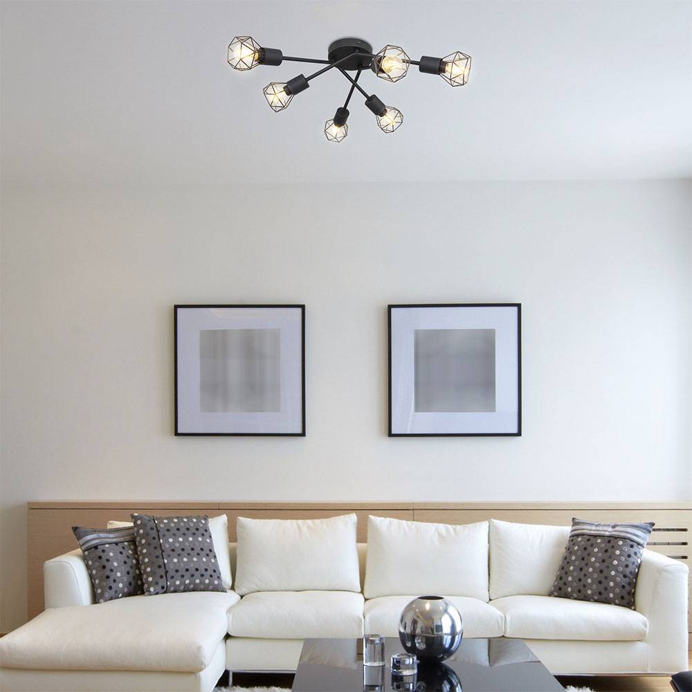 Deckenleuchte 6 Flammig schwarz Deckenlampe Käfig Modern Wohnzimmerleuchte Spots Gitter Schirm, Metall, 6x E14, DxH 63x18 cm