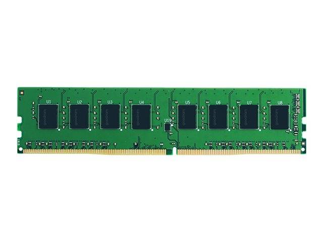 Grünes RAM-Speichermodul mit acht schwarzen Chips auf einer Leiterplatte, isoliert auf weißem Hintergrund dargestellt.