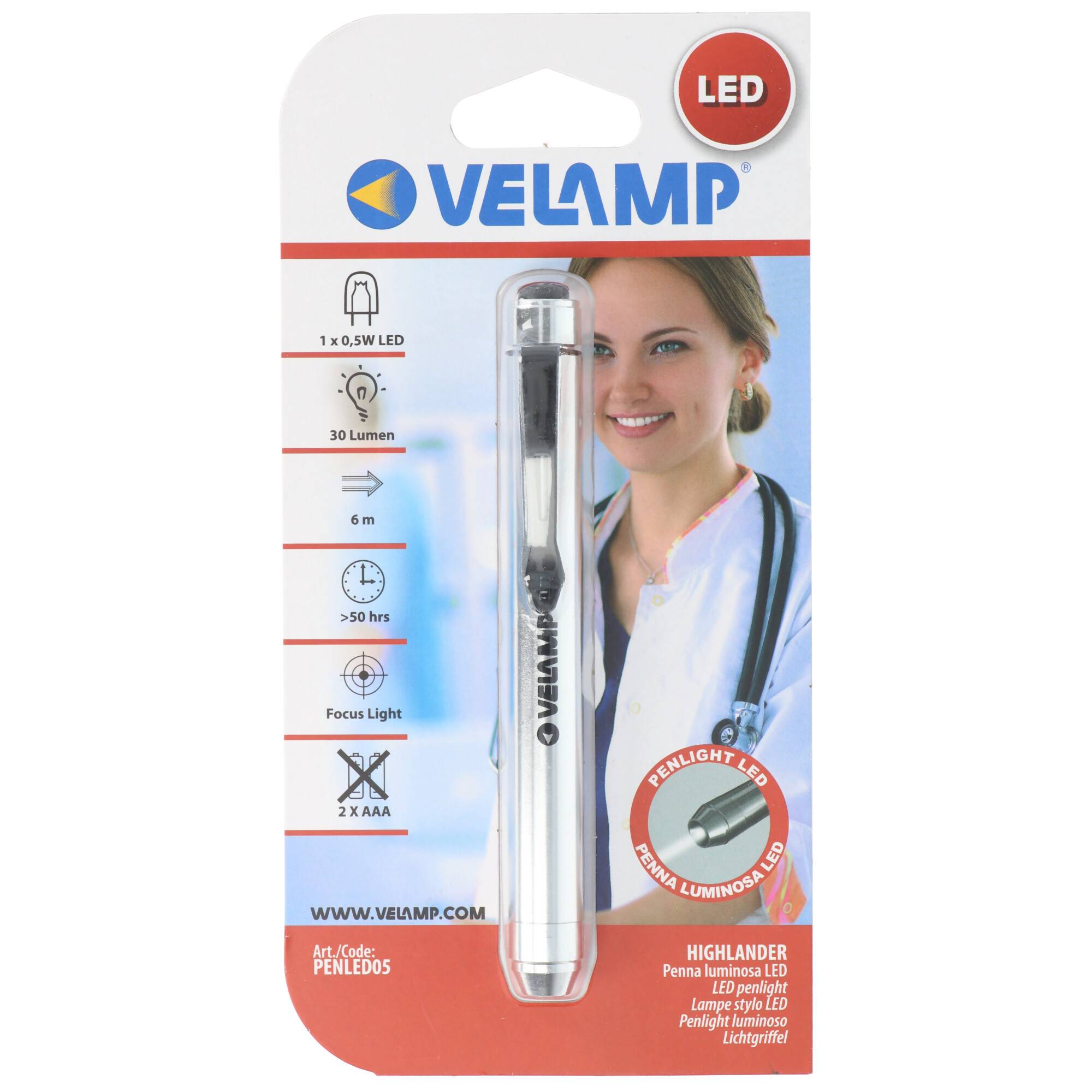 Velamp PENLITE LED Stiftleuchte 0,5W LED, Stift für Tablet, Smartphone, Aluminium, Lieferung ohne Batterien