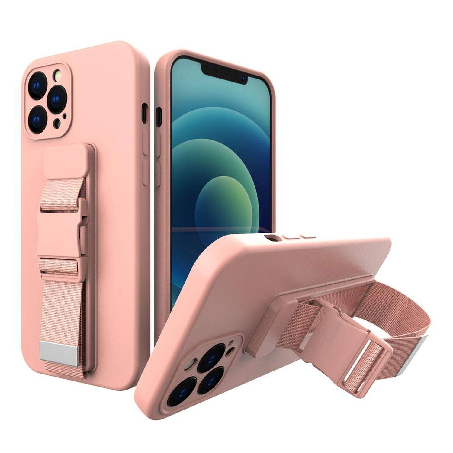Rope Case Handy Hülle mit Lanyard Umhängen Sport Handykette Bauch Arm kompatibel mit Samsung Galaxy S21 FE Rosa