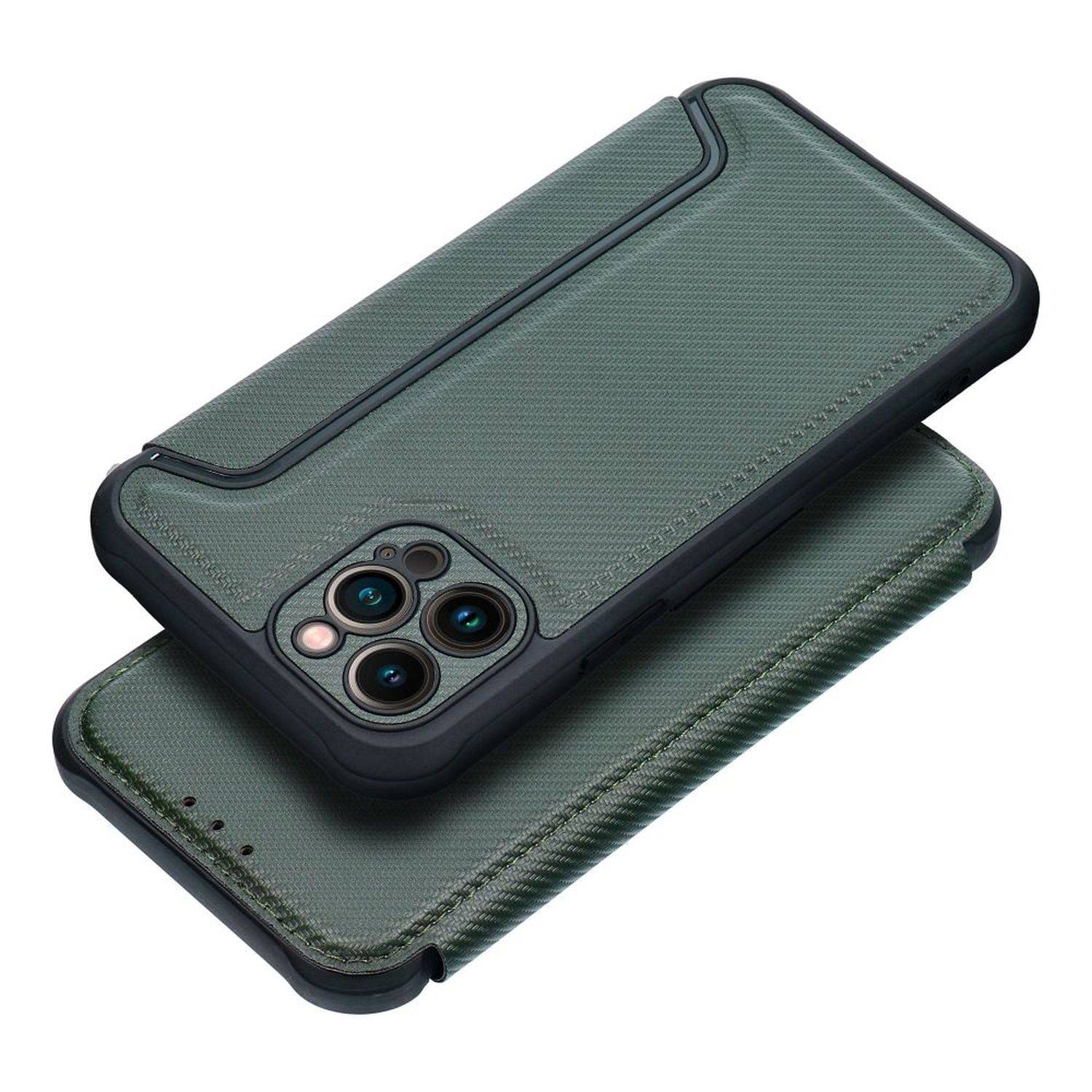 Handy Tasche "Razor" Buchtasche Hülle Magnet Carbon-Cover Kameraschutz kompatibel mit Samsung Galaxy S21 FE Grün