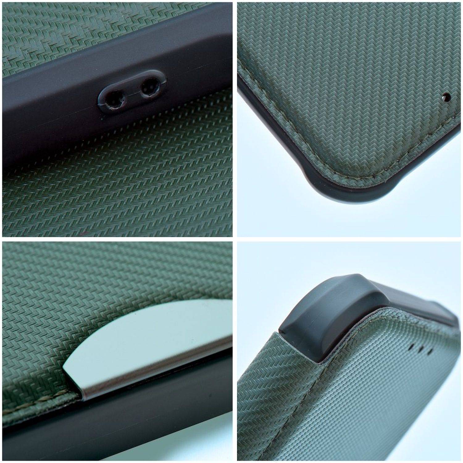 Handy Tasche "Razor" Buchtasche Hülle Magnet Carbon-Cover Kameraschutz kompatibel mit iPhone 13 Pro Max Grün