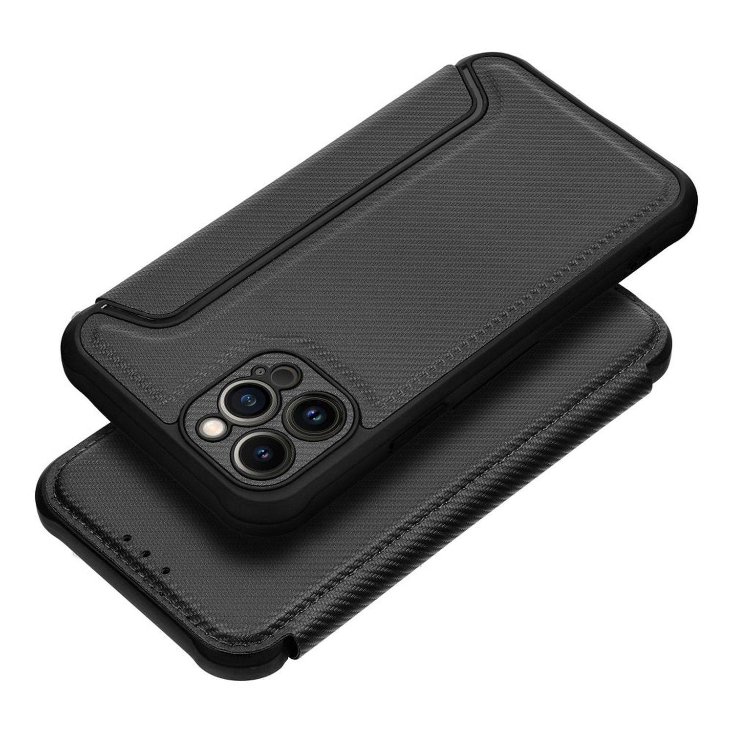 Handy Tasche "Razor" Buchtasche Hülle Magnet Carbon-Cover Kameraschutz kompatibel mit Samsung Galaxy A13 4G Schwarz