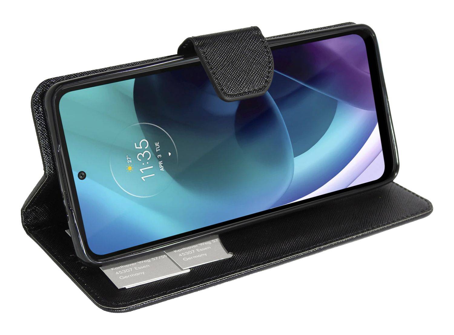 Buch Tasche "Fancy" kompatibel mit MOTOROLA MOTO G71 5G Handy Hülle Etui Brieftasche Schutzhülle mit Standfunktion, Kartenfach Schwarz