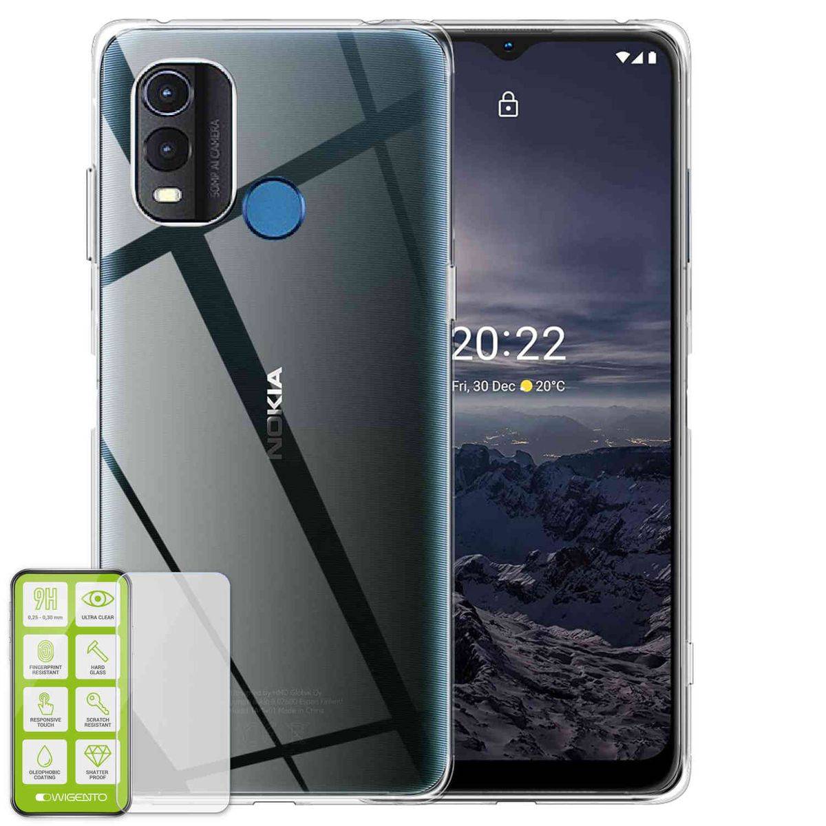 Für Nokia G11 Plus Silikoncase TPU Transparent + 0,26 H9 Glas Handy Tasche Hülle Schutz Cover