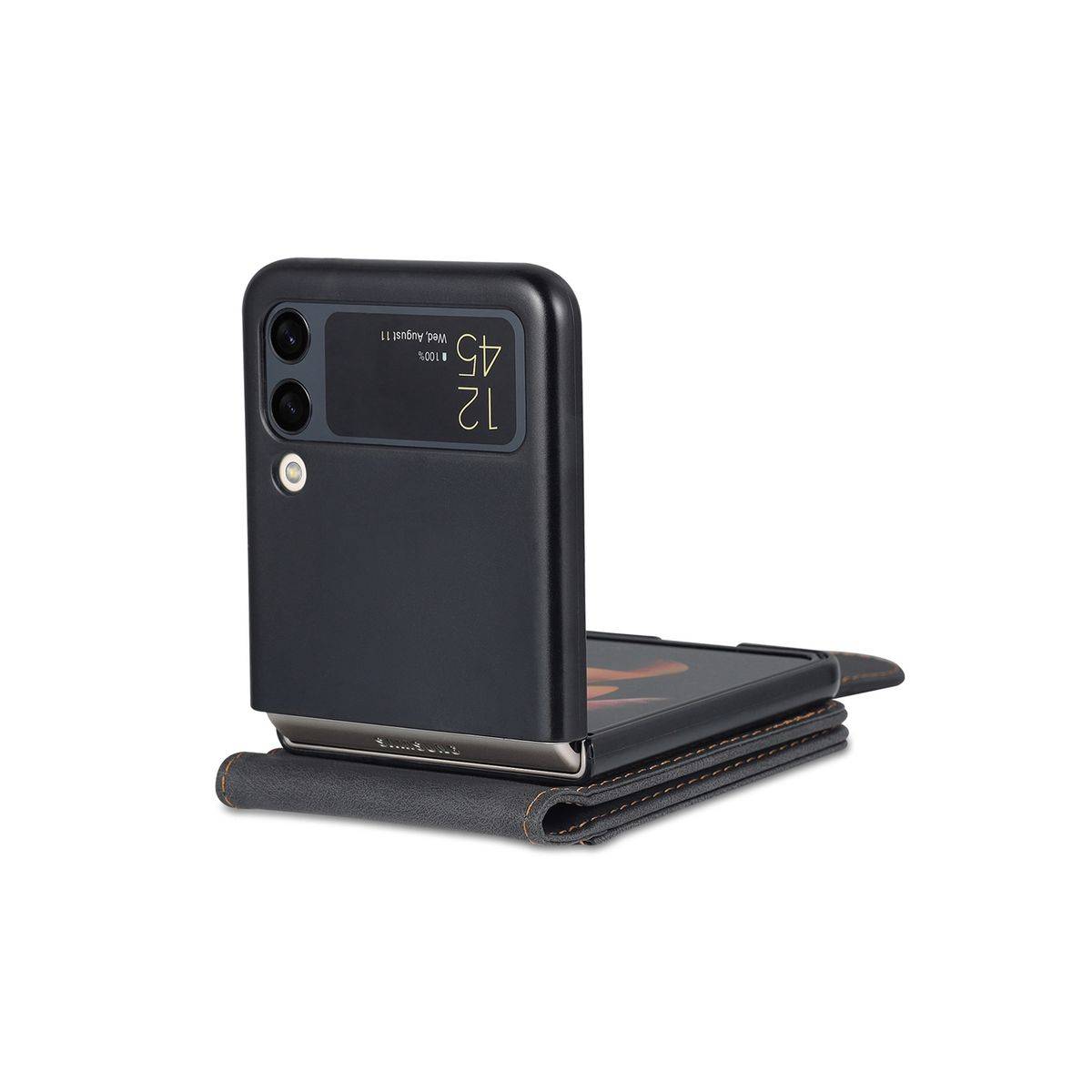 Für Samsung Galaxy Z Flip4 5G Kunstleder / Kunststoff Handy Tasche Hülle Etuis Schwarz