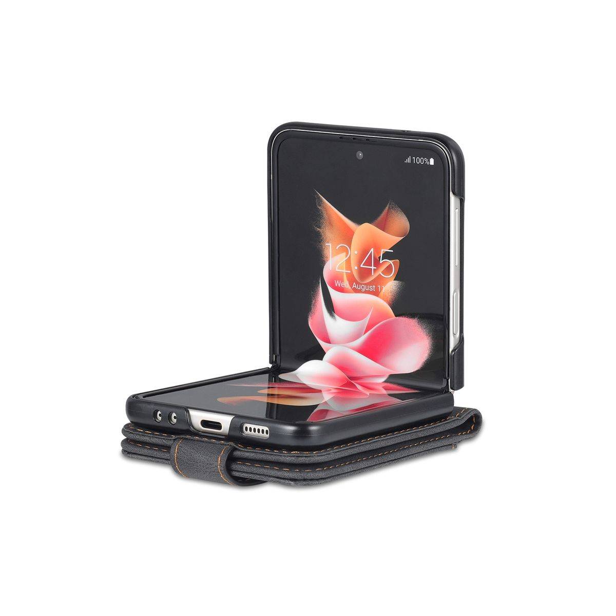 Für Samsung Galaxy Z Flip4 5G Kunstleder / Kunststoff Handy Tasche Hülle Etuis Schwarz