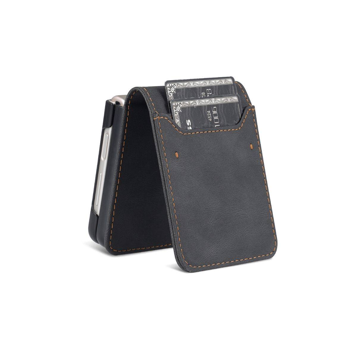 Für Samsung Galaxy Z Flip4 5G Kunstleder / Kunststoff Handy Tasche Hülle Etuis Schwarz