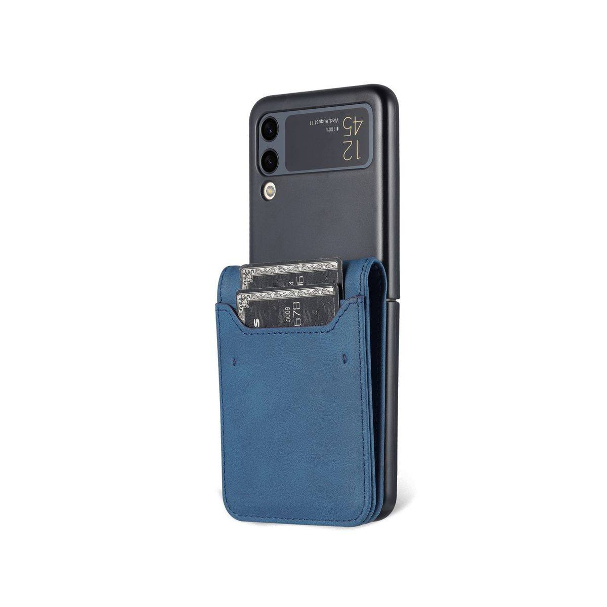 Für Samsung Galaxy Z Flip4 5G Kunstleder / Kunststoff Handy Tasche Hülle Etuis Blau