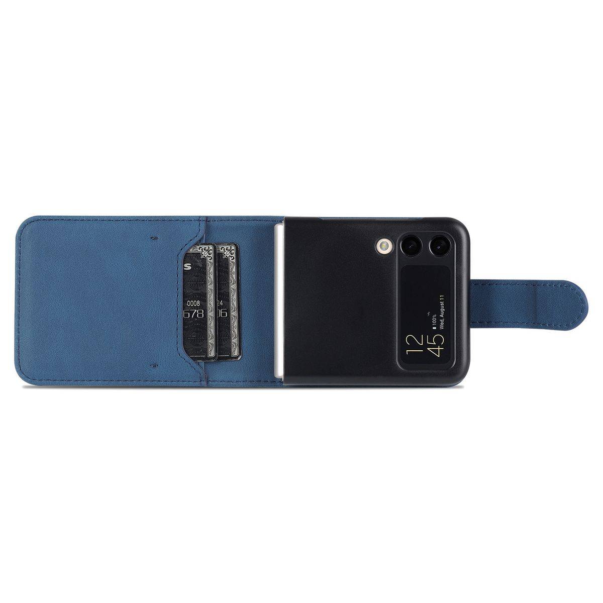 Für Samsung Galaxy Z Flip4 5G Kunstleder / Kunststoff Handy Tasche Hülle Etuis Blau