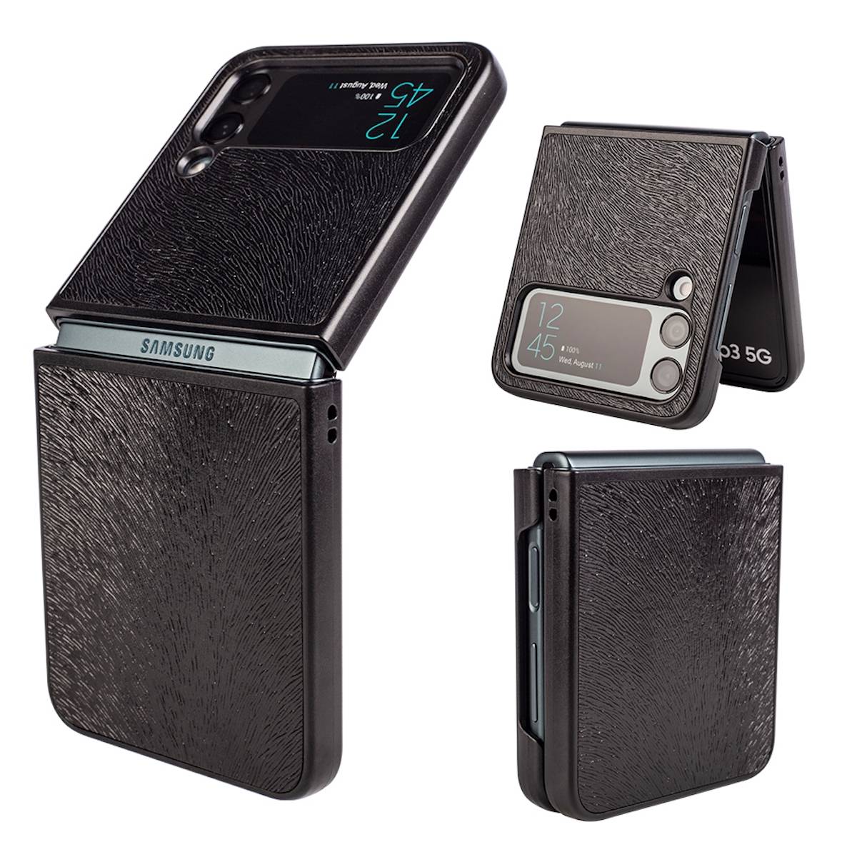 Für Samsung Galaxy Z Flip4 5G Kunstleder / Kunststoff Handy Tasche Hülle Etuis Schwarz