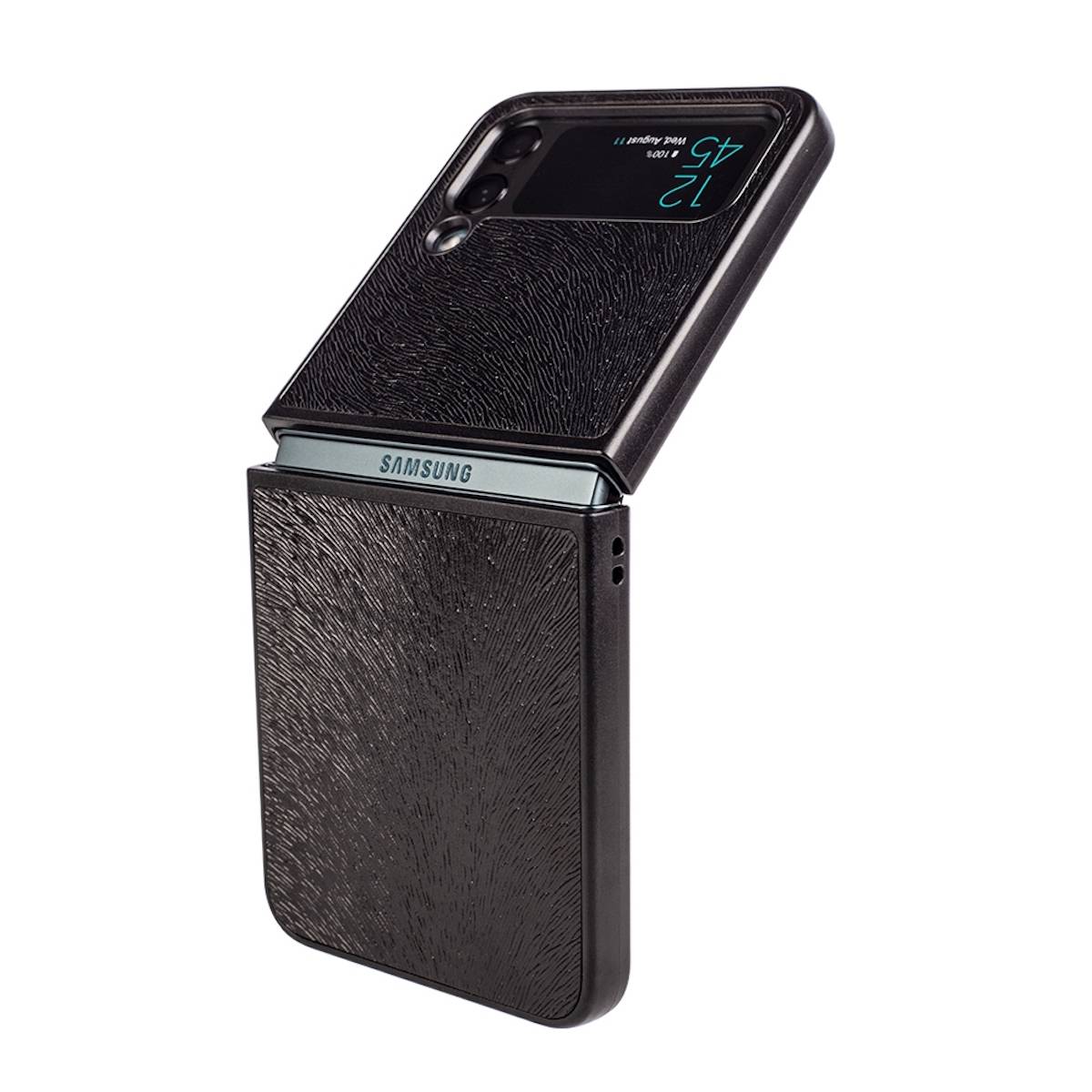 Für Samsung Galaxy Z Flip4 5G Kunstleder / Kunststoff Handy Tasche Hülle Etuis Schwarz