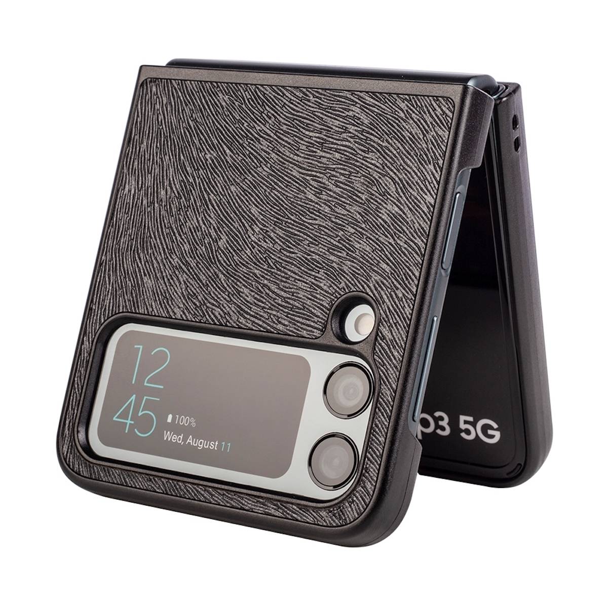 Für Samsung Galaxy Z Flip4 5G Kunstleder / Kunststoff Handy Tasche Hülle Etuis Schwarz