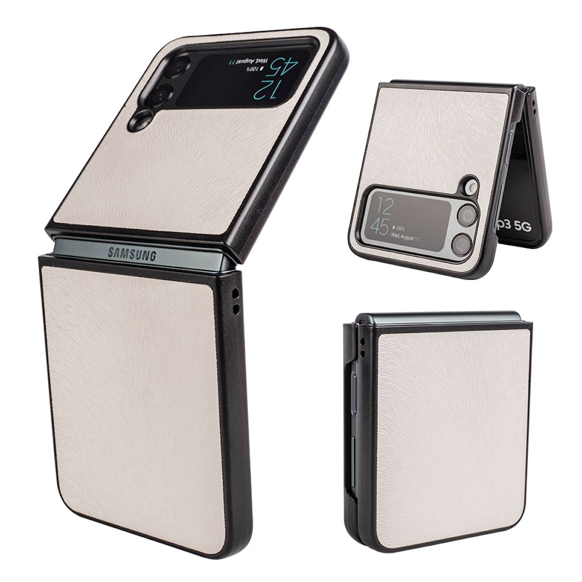 Für Samsung Galaxy Z Flip4 5G Kunstleder / Kunststoff Handy Tasche Hülle Etuis Weiß