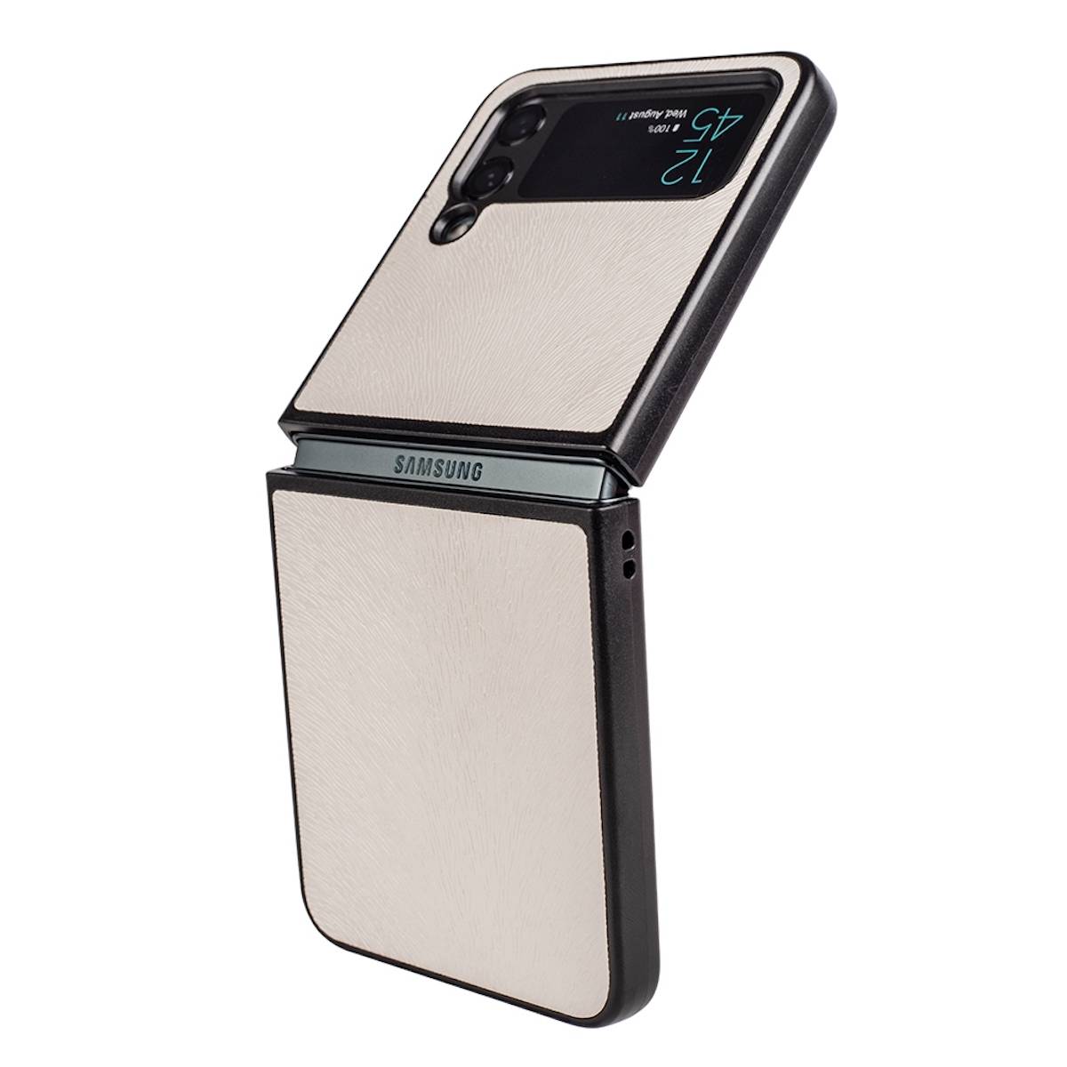 Für Samsung Galaxy Z Flip4 5G Kunstleder / Kunststoff Handy Tasche Hülle Etuis Weiß