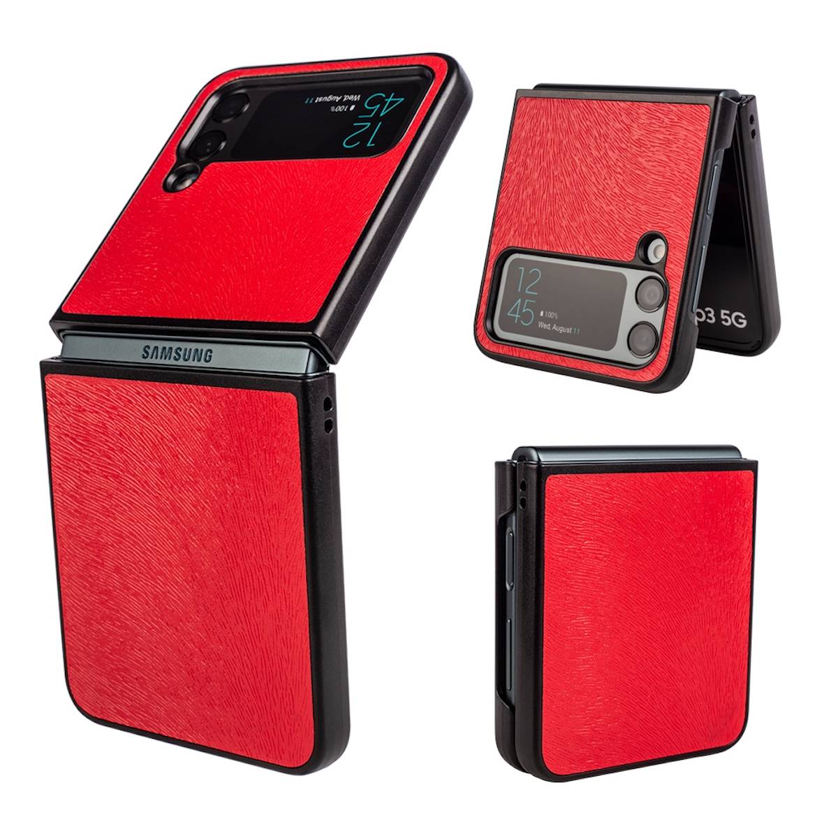 Für Samsung Galaxy Z Flip4 5G Kunstleder / Kunststoff Handy Tasche Hülle Etuis Rot