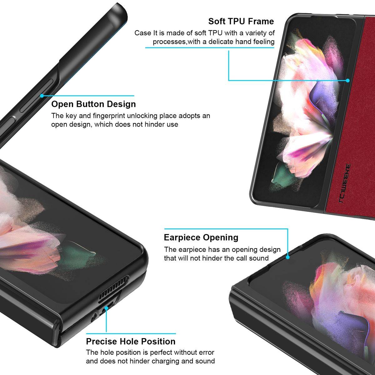 Für Samsung Galaxy Z Fold4 5G Kunstleder / Kunststoff Handy Tasche Hülle Etuis Rot