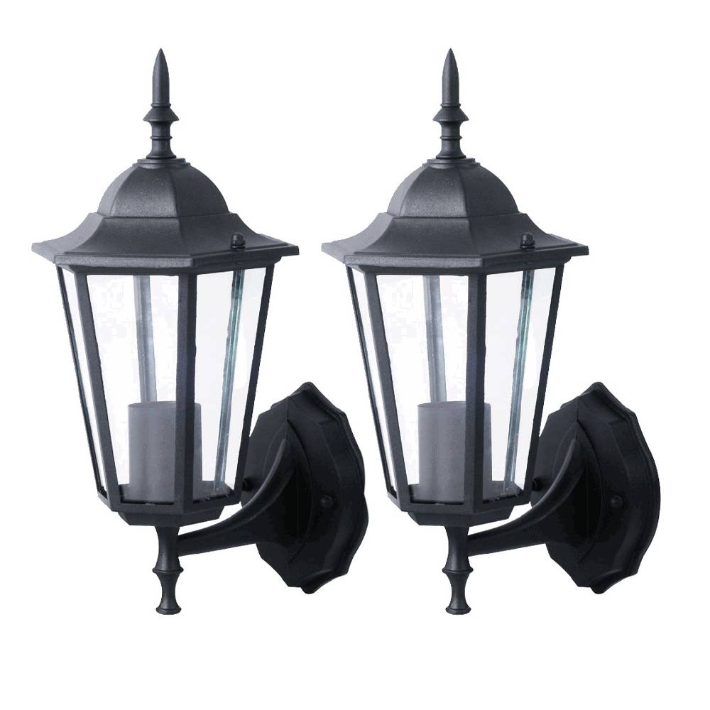 Wandleuchte Wandlampe Laterne Außenleuchte Terrassenleuchte Hauswand, IP44, schwarz Glas klar Antik, 1x E27 Fassung, BxHxT 17x36x20,8cm, 2er Set