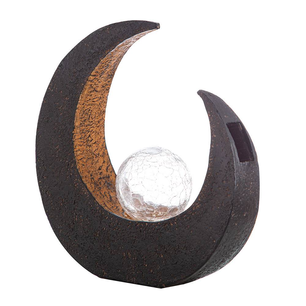 Gartendeko Solarlampen für Außen Outdoor Balkon Deko schwarz gold Mond Glaskugel, Kunststoff, 1x LED, LxBxH 29,4x9x30,5 cm