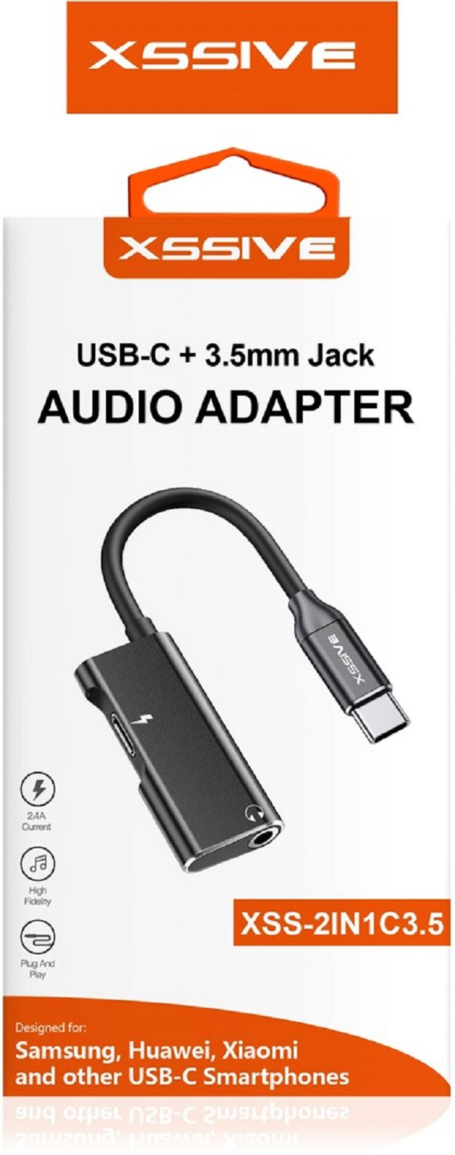 Xssive Adapter Audio Konverter Typ-C auf Minijack 3.5mm + Typ-C Adapter Anschluss Converter schwarz