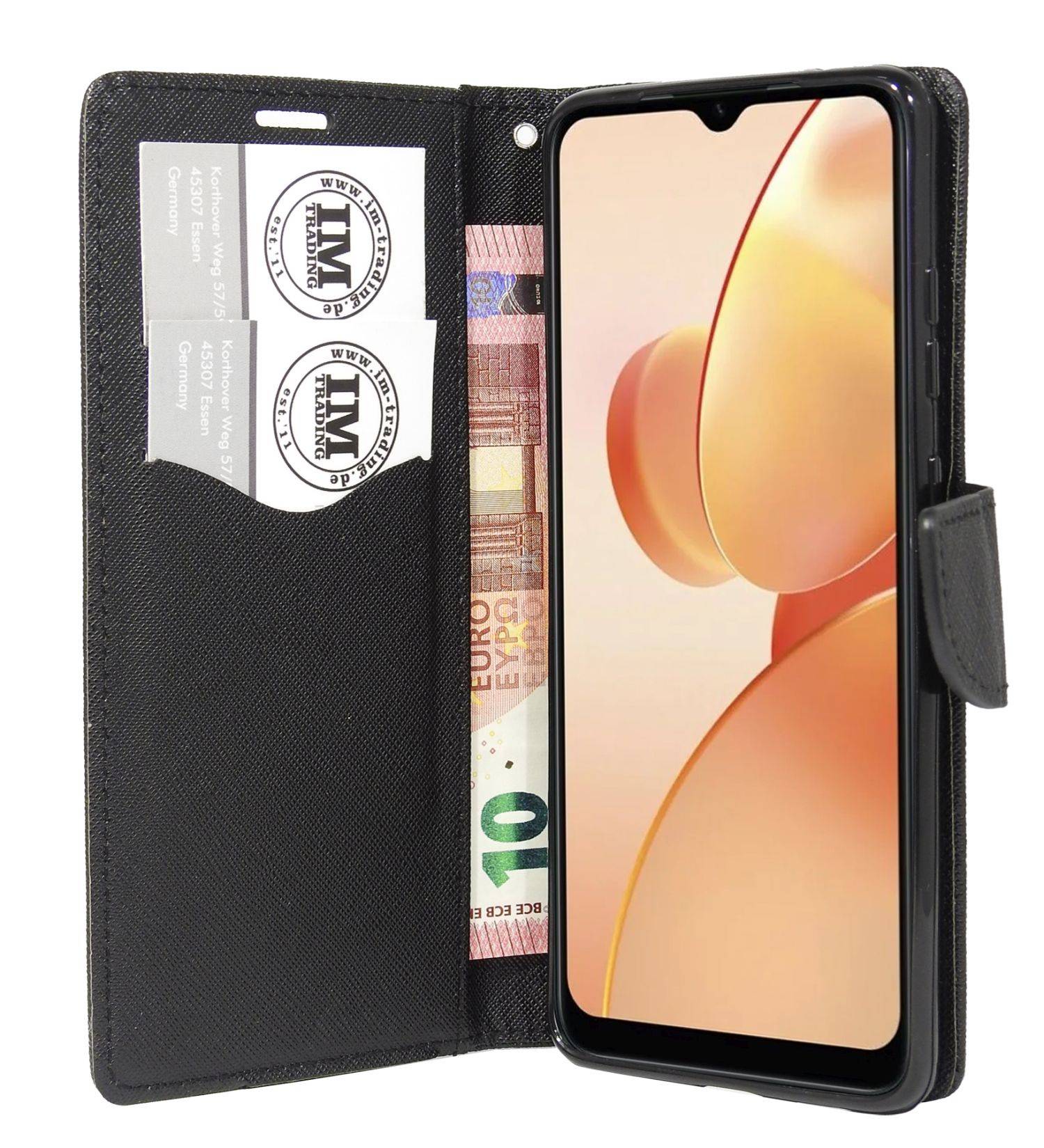 Buch Tasche "Fancy" kompatibel mit Realme C31 Handy Hülle Etui Brieftasche Schutzhülle mit Standfunktion, Kartenfach Schwarz
