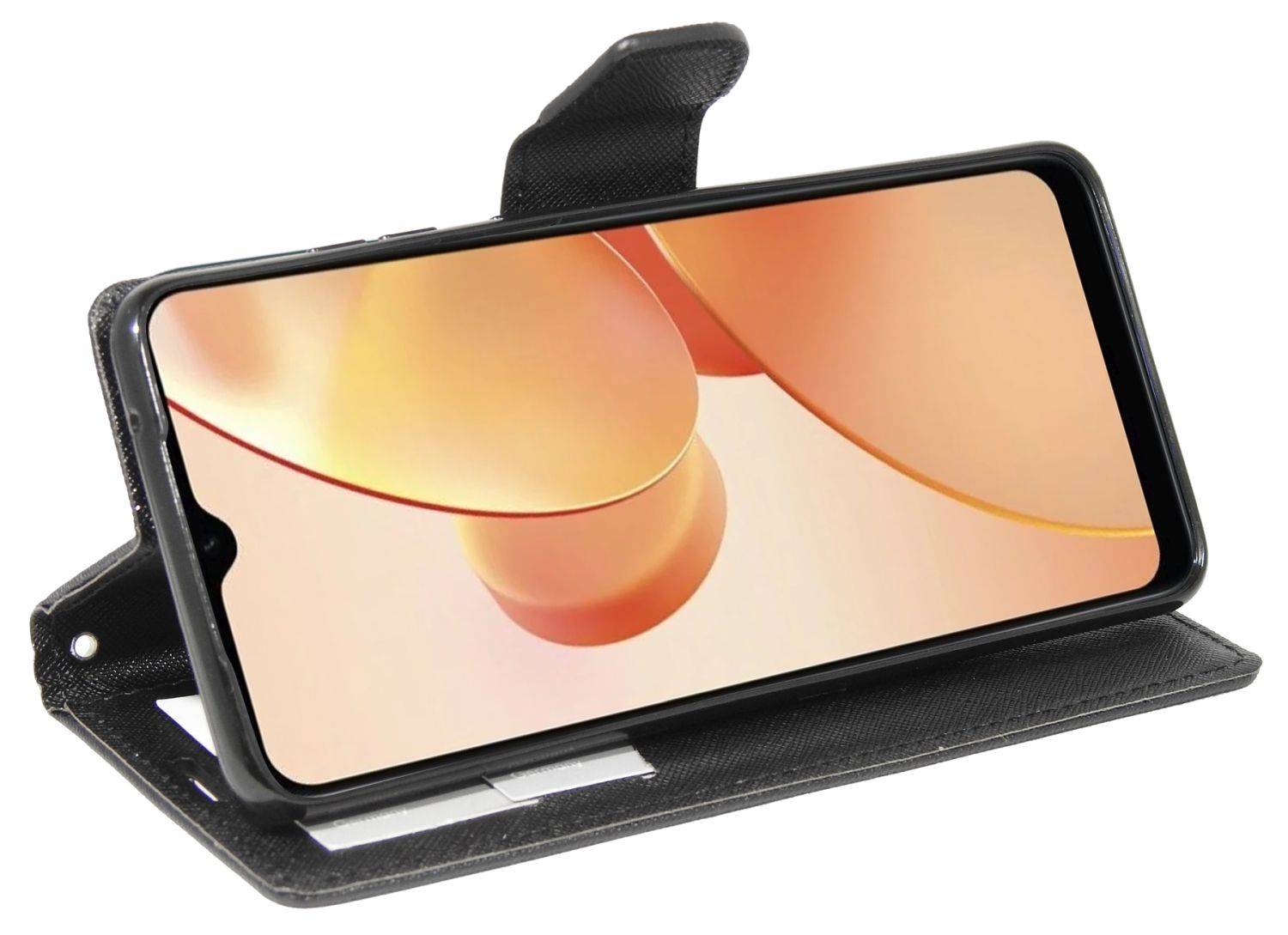 Buch Tasche "Fancy" kompatibel mit Realme C31 Handy Hülle Etui Brieftasche Schutzhülle mit Standfunktion, Kartenfach Schwarz