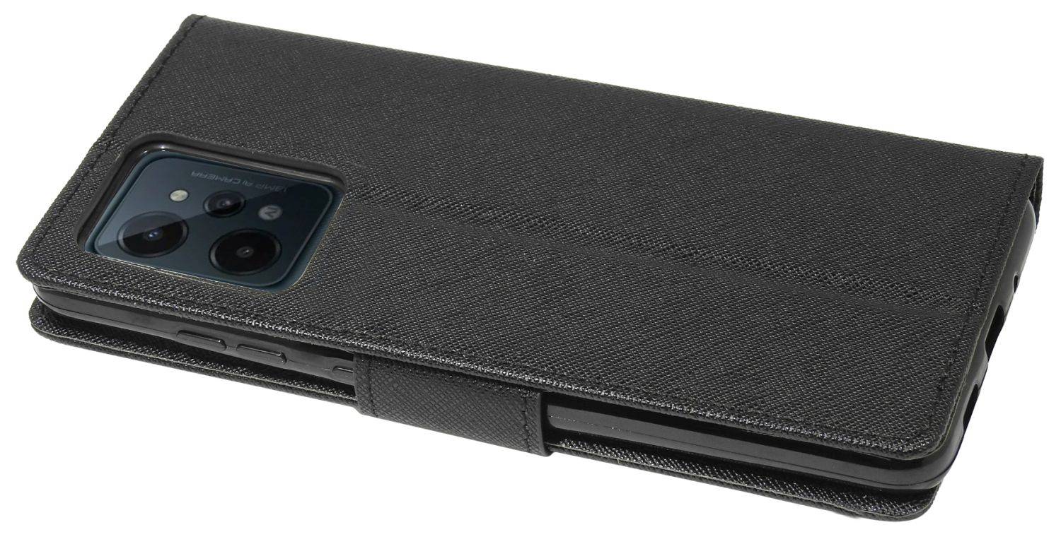 Buch Tasche "Fancy" kompatibel mit Realme C31 Handy Hülle Etui Brieftasche Schutzhülle mit Standfunktion, Kartenfach Schwarz