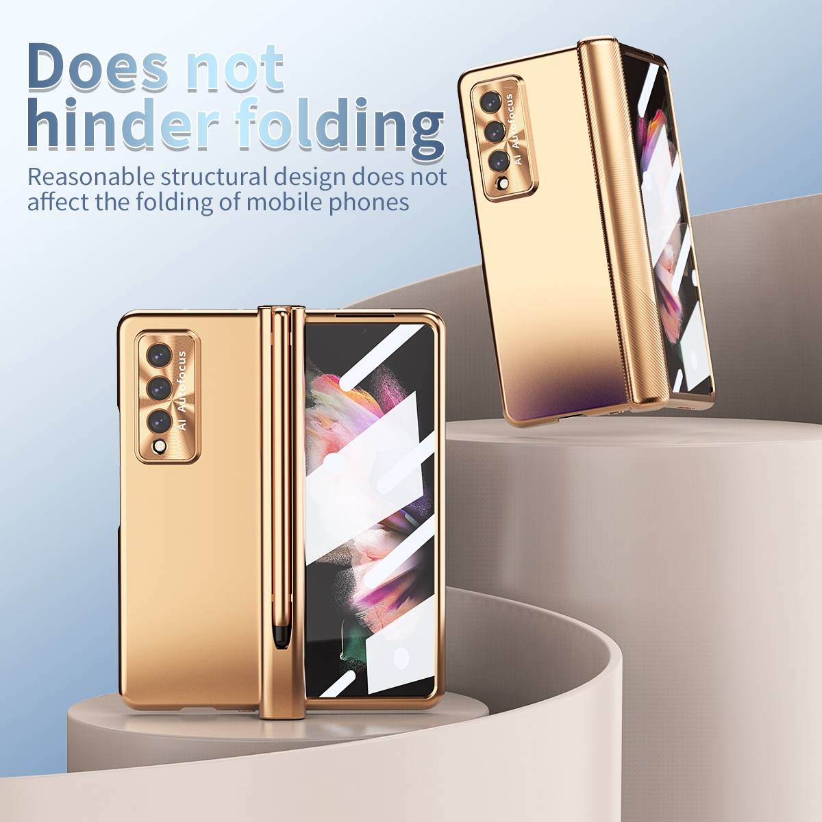 Für Samsung Galaxy Z Fold3 5G Magnetische Design Vollschutz Kunststoff Hart Cover Handy Tasche Hülle Etuis Gold