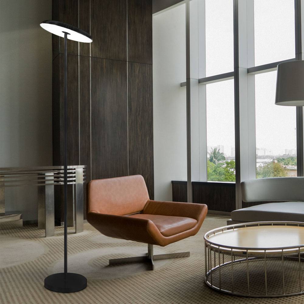 Stehlampe dimmbar LED Stehleuchte schwarz 3 Stufen Deckenfluter mit Touchfunktion, Spot schwenkbar, 1x LED 21W 1700lm 3000K, DxH 28 x 140 cm