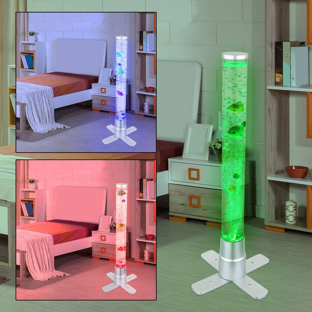 Wassersäule Farbwechsel Sprudelsäule Wohnzimmer, Dekoration Säle, LED RGB inkl. 3 Fische und 2 Kugeln LxBxH 24,6x24,6x61,1cm