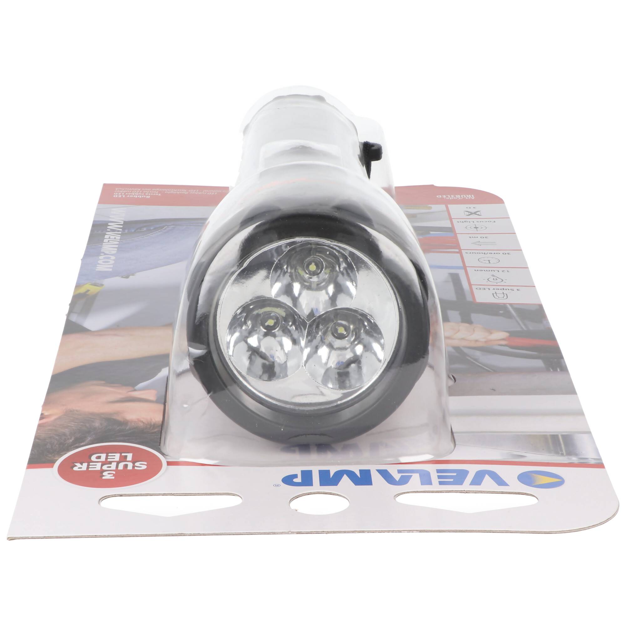 Velamp LED Gummi-Taschenlampe, 3 LEDs, wasserdicht, mit Handschlaufe, inklusive Batterien