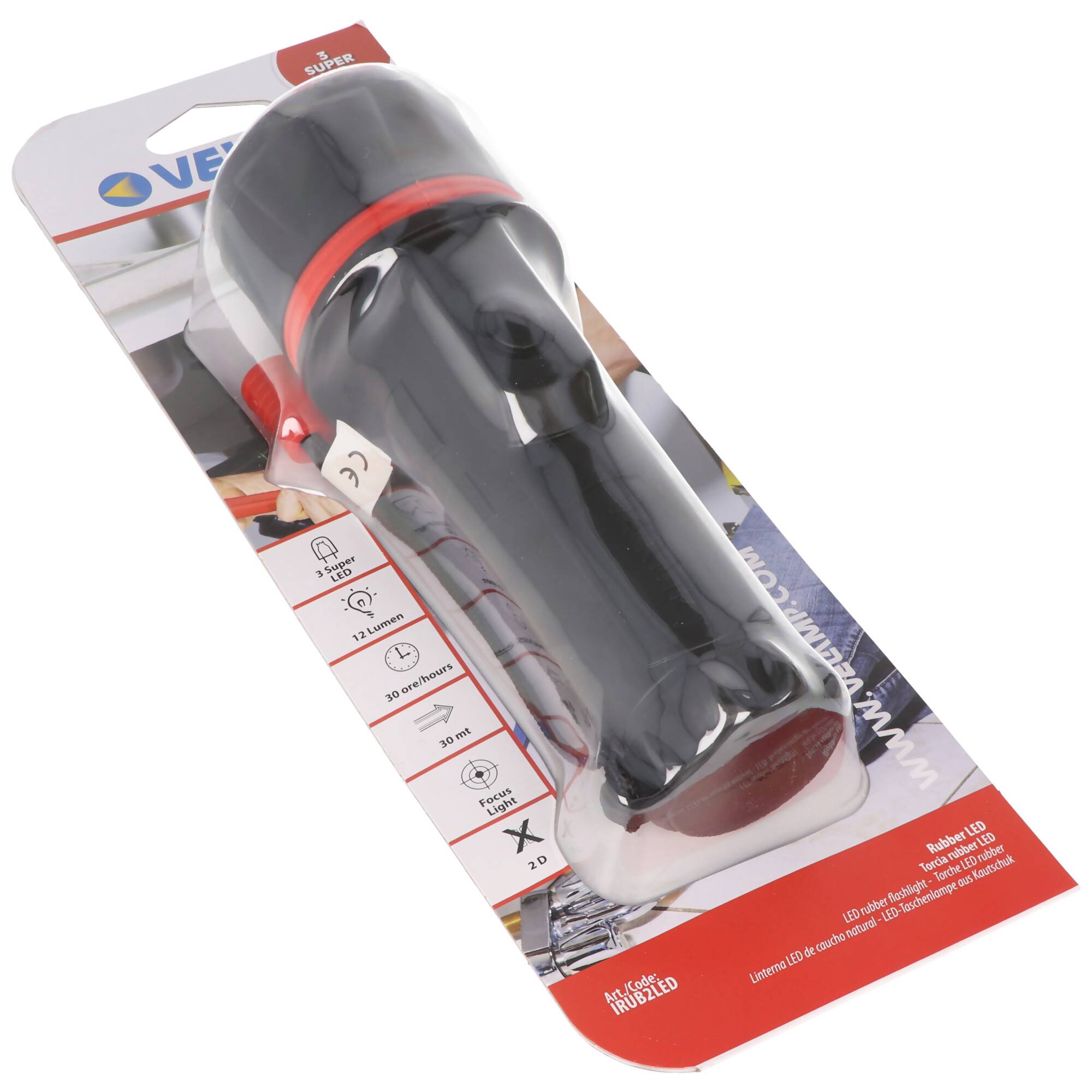 Velamp LED Gummi-Taschenlampe, 3 LEDs, wasserdicht, mit Handschlaufe, Lieferung ohne Batterien