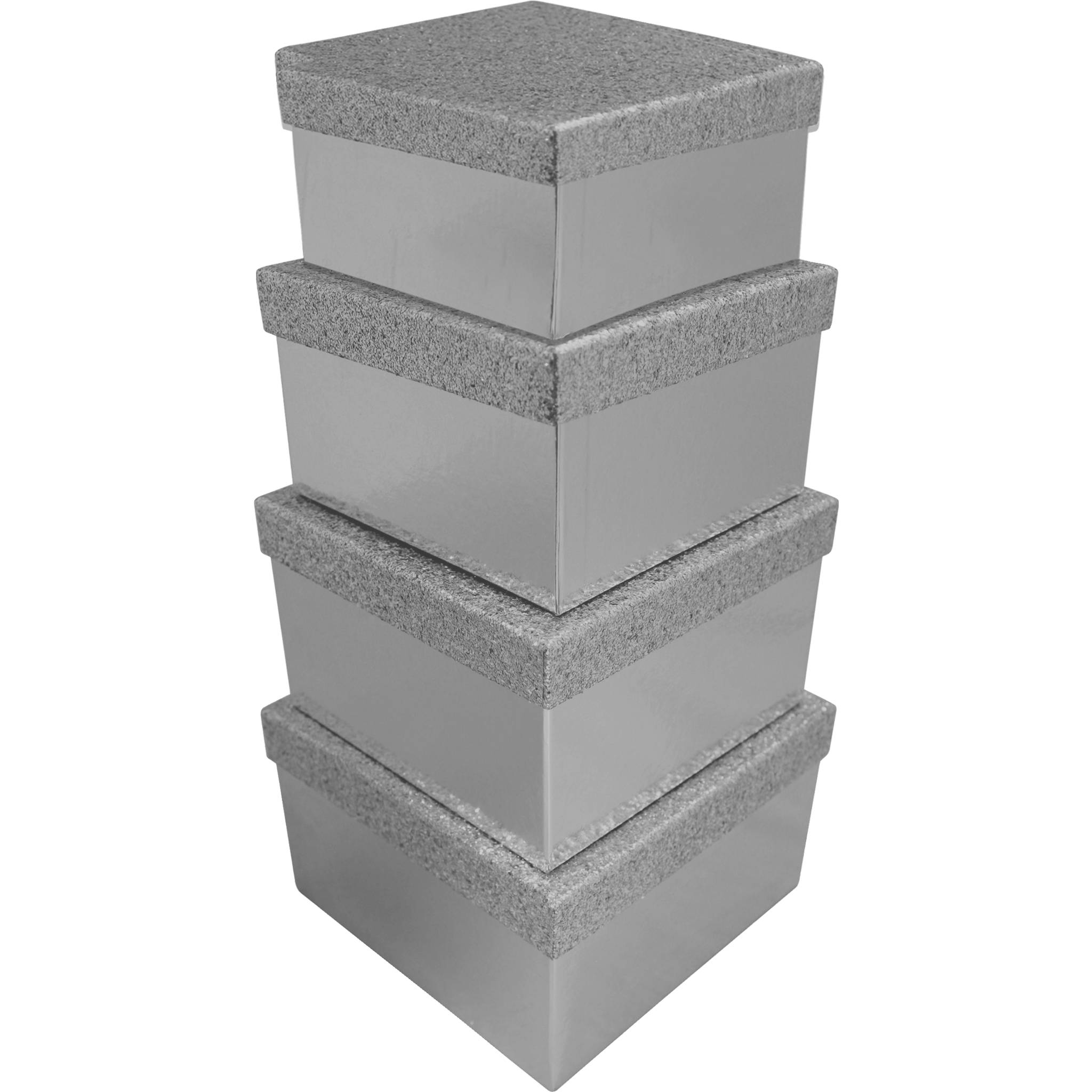 Clairefontaine Set, 4 viereckige Geschenkschachteln, Glitzer Silber X-31049-BXC