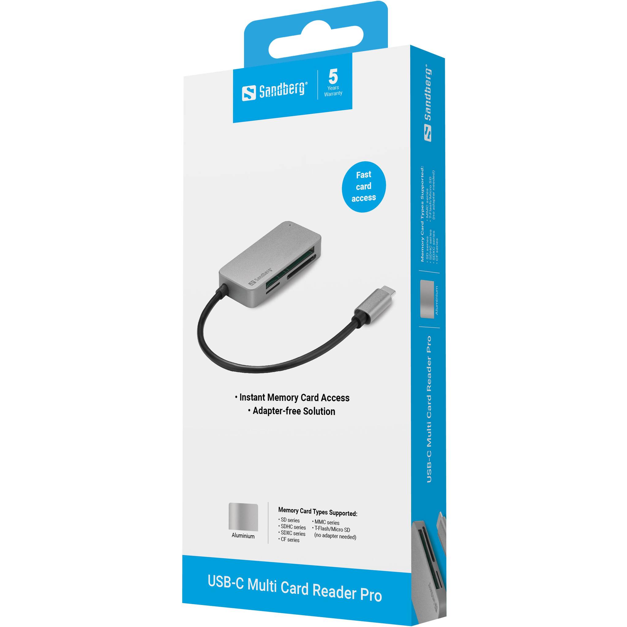 SANDBERG USB-C Multi Card Reader Pro - Kartenleser (CF, microSD, MMC, SD, SDHC, SDXC, TransFlash)