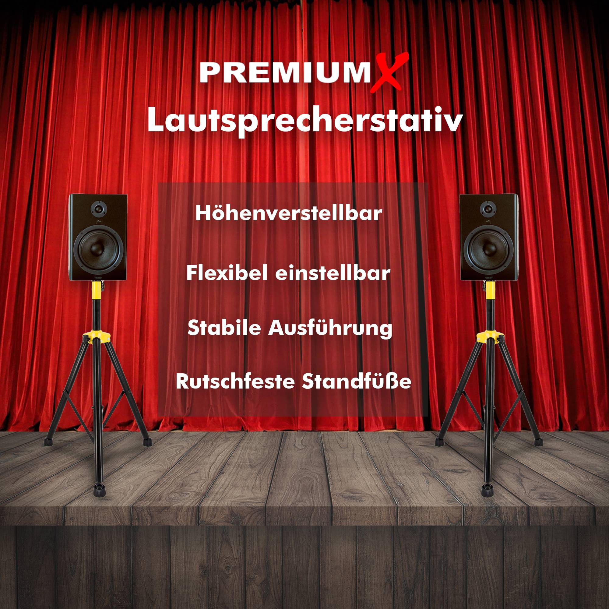 PremiumX Lautsprecher Stativ 2 Stück– Stabiler Dreibein Boxenständer höhenverstellbar aus robustem Stahl mit anpassbaren Stellfüßen
