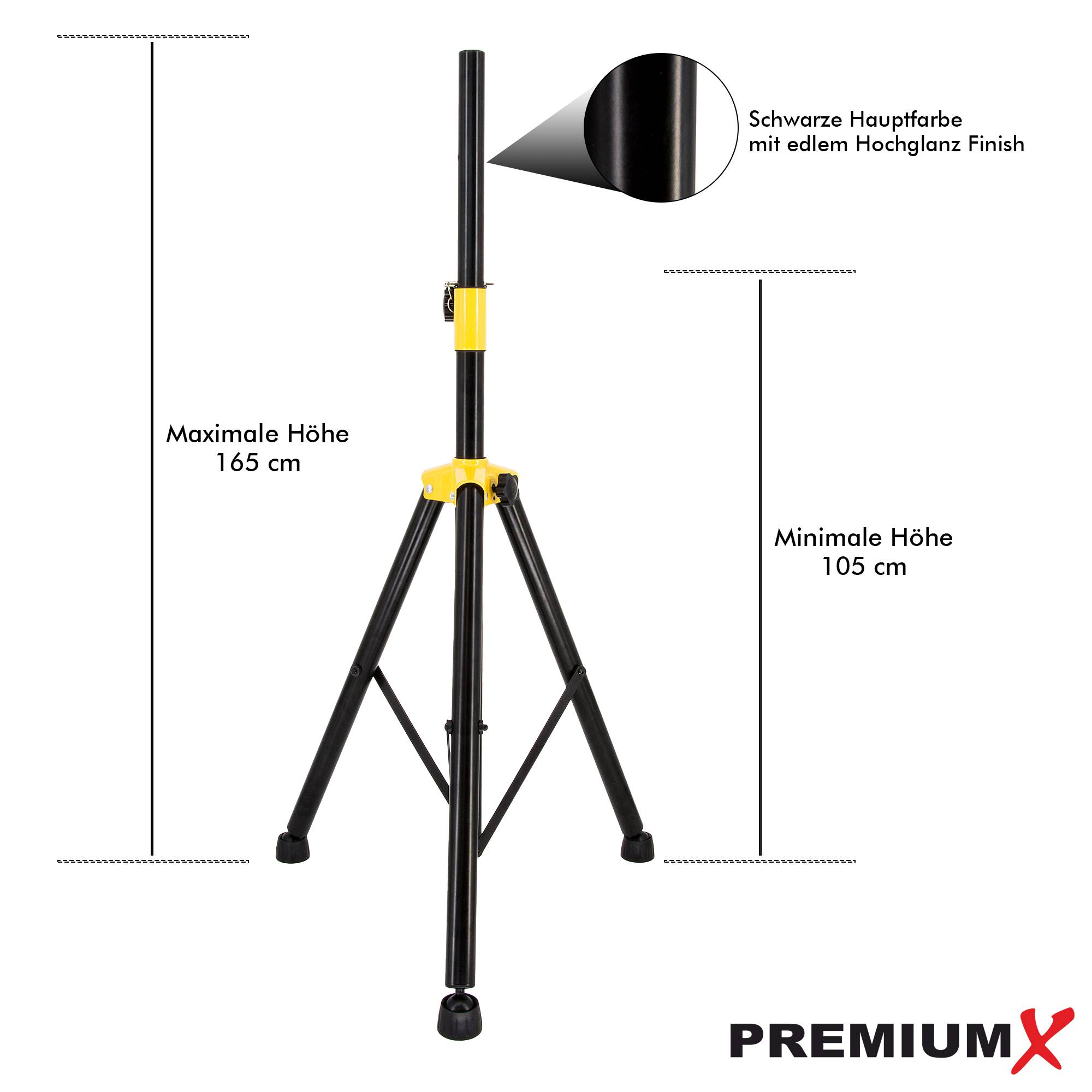 PremiumX Lautsprecher Stativ – Stabiler Dreibein Boxenständer höhenverstellbar aus robustem Stahl mit anpassbaren Stellfüßen
