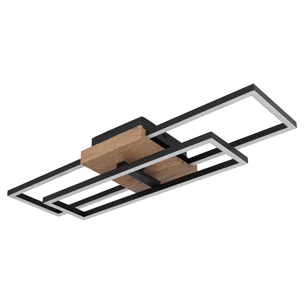 Deckenlampe LED Deckenleuchte Flur Holzoptik Wohnzimmerlampe zum verstellen, 1 Rechteck, Metall schwarz braun, 1x LED 18 W 1300 lm 3000 K, LxH