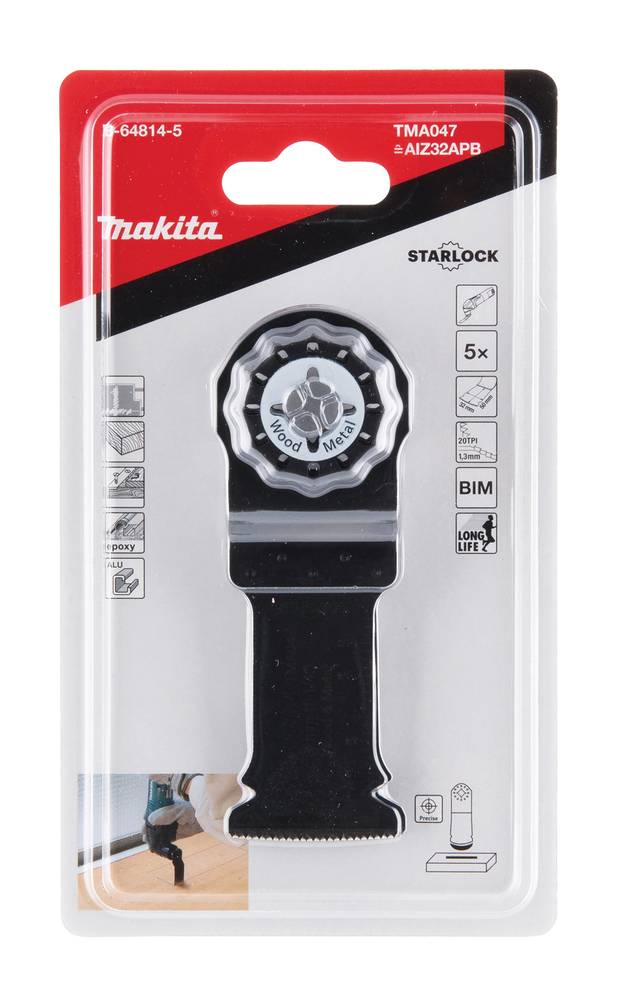 Makita Starlock Oszillationssägeblatt in Blisterverpackung, gekennzeichnet mit TMA047 und „5x