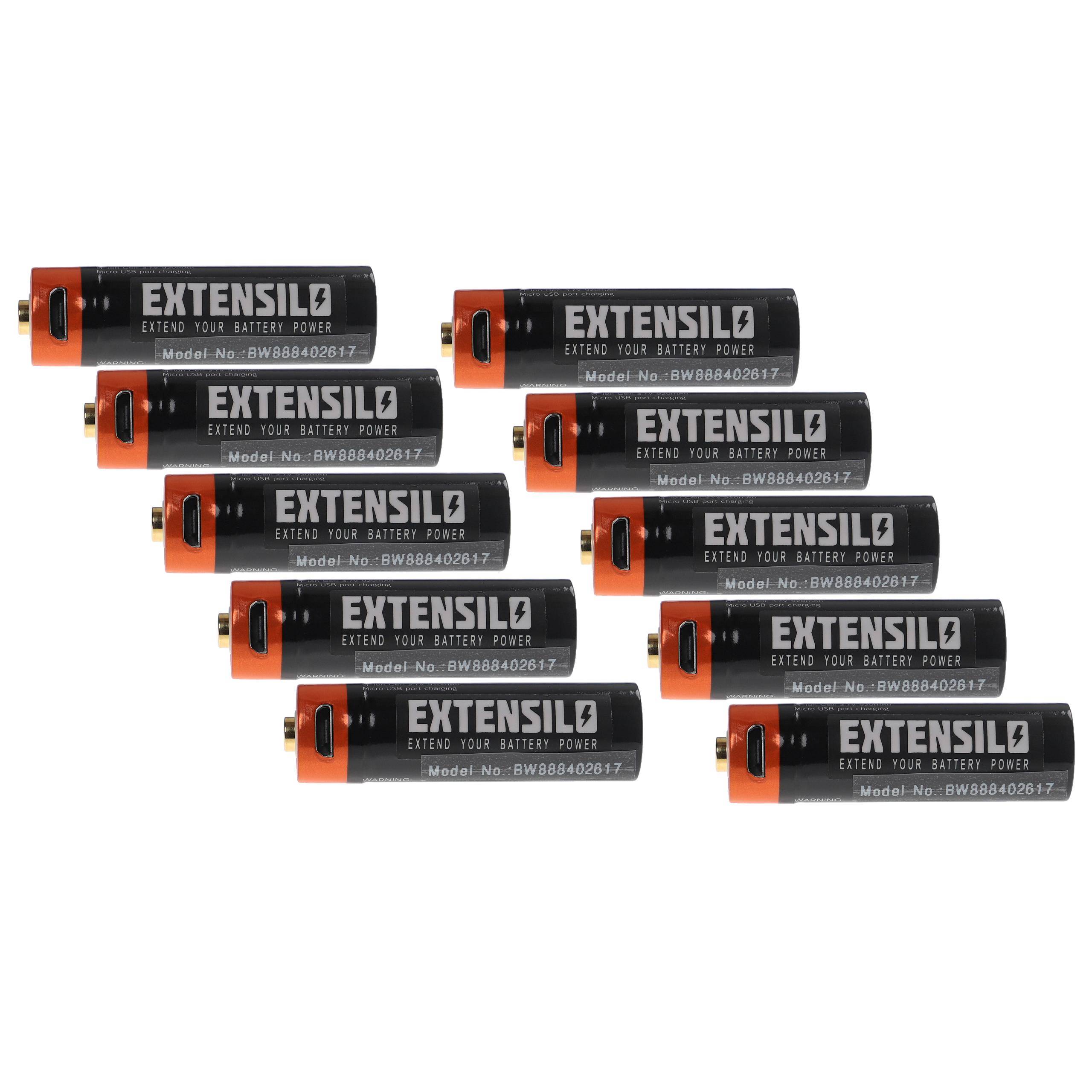 EXTENSILO 10x AA Mignon Akkus mit Micro USB-Anschluss (920 mAh, 1,5 V, Li-Ion)