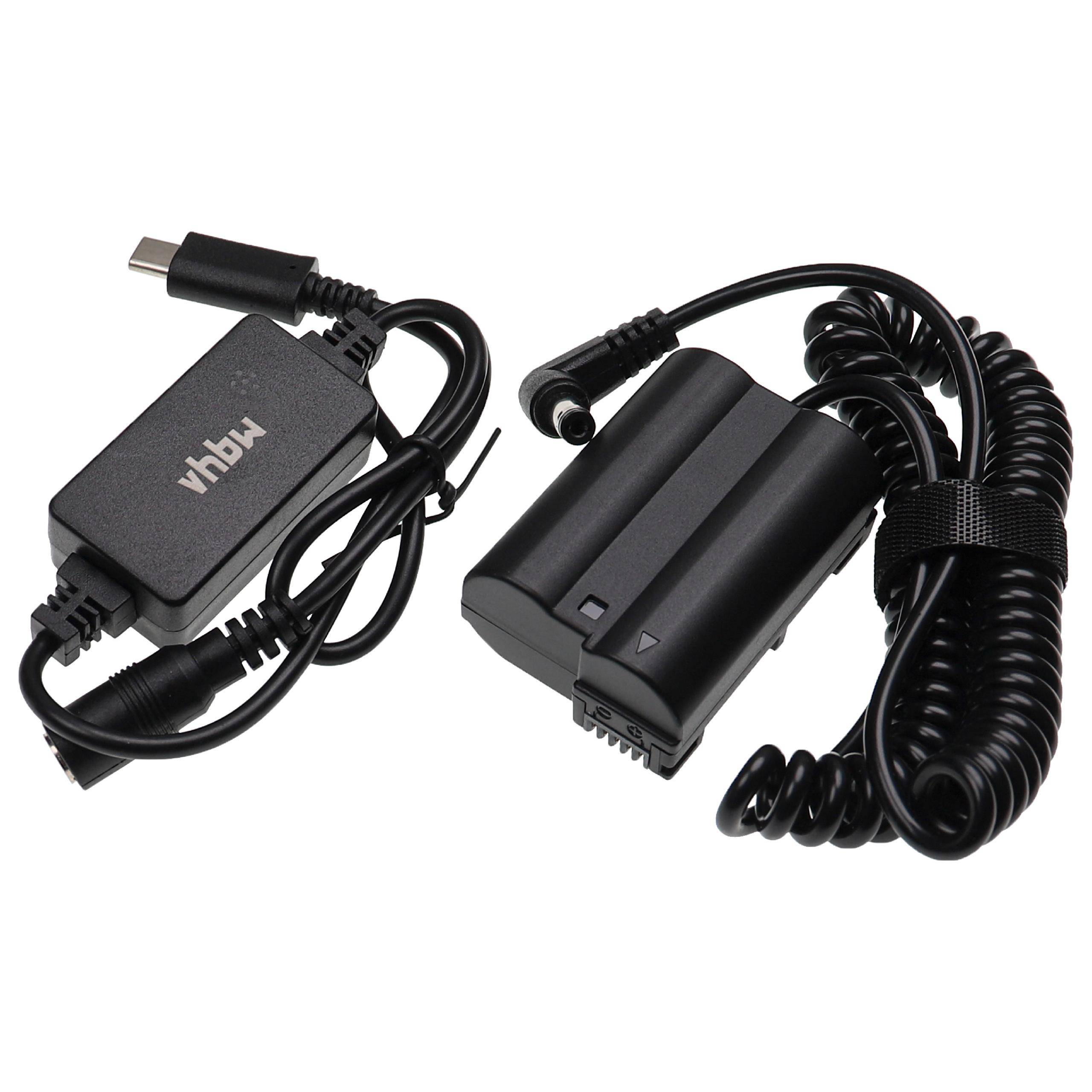 vhbw USB Netzteil kompatibel mit Nikon D8000, D800E, D810 Kamera, Digitalkamera + DC Kuppler (Ersatz für EP-5B), 2m, Spiralkabel