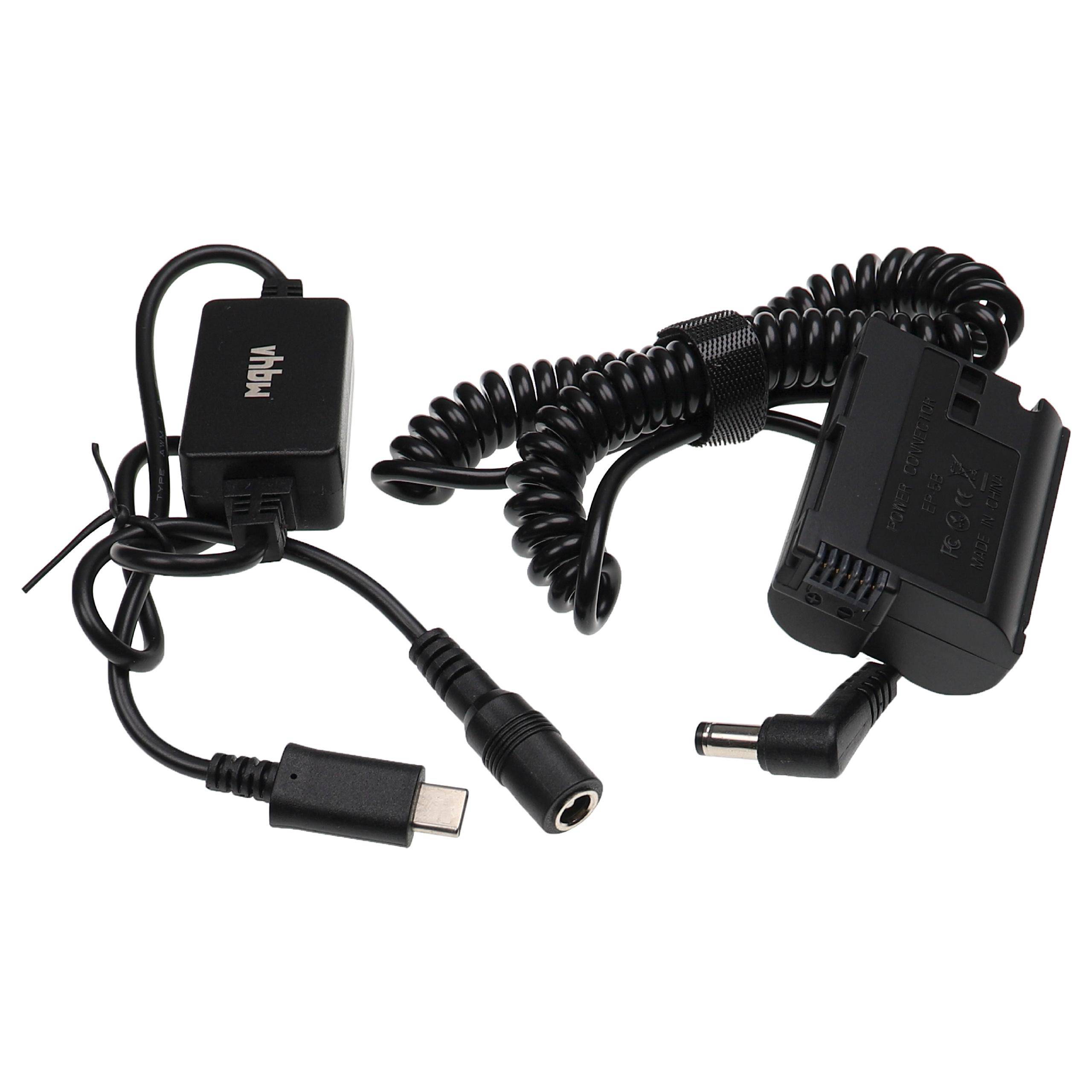 vhbw USB Netzteil kompatibel mit Nikon D8000, D800E, D810 Kamera, Digitalkamera + DC Kuppler (Ersatz für EP-5B), 2m, Spiralkabel
