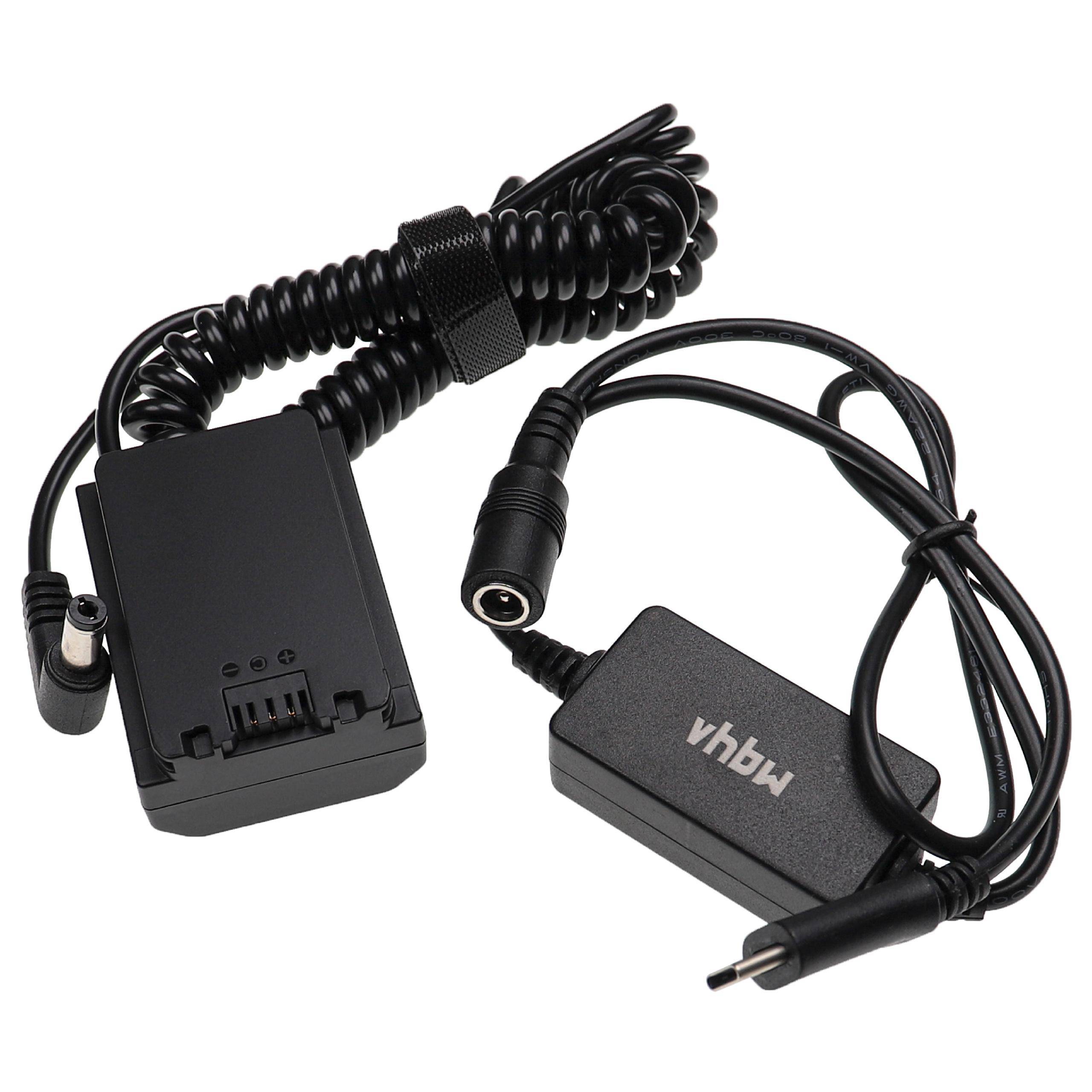 vhbw USB Netzteil kompatibel mit Sony Alpha 7R Mark 3, 8S III Kamera, Digitalkamera + DC Kuppler (Ersatz für Sony), 2m, Spiralkabel