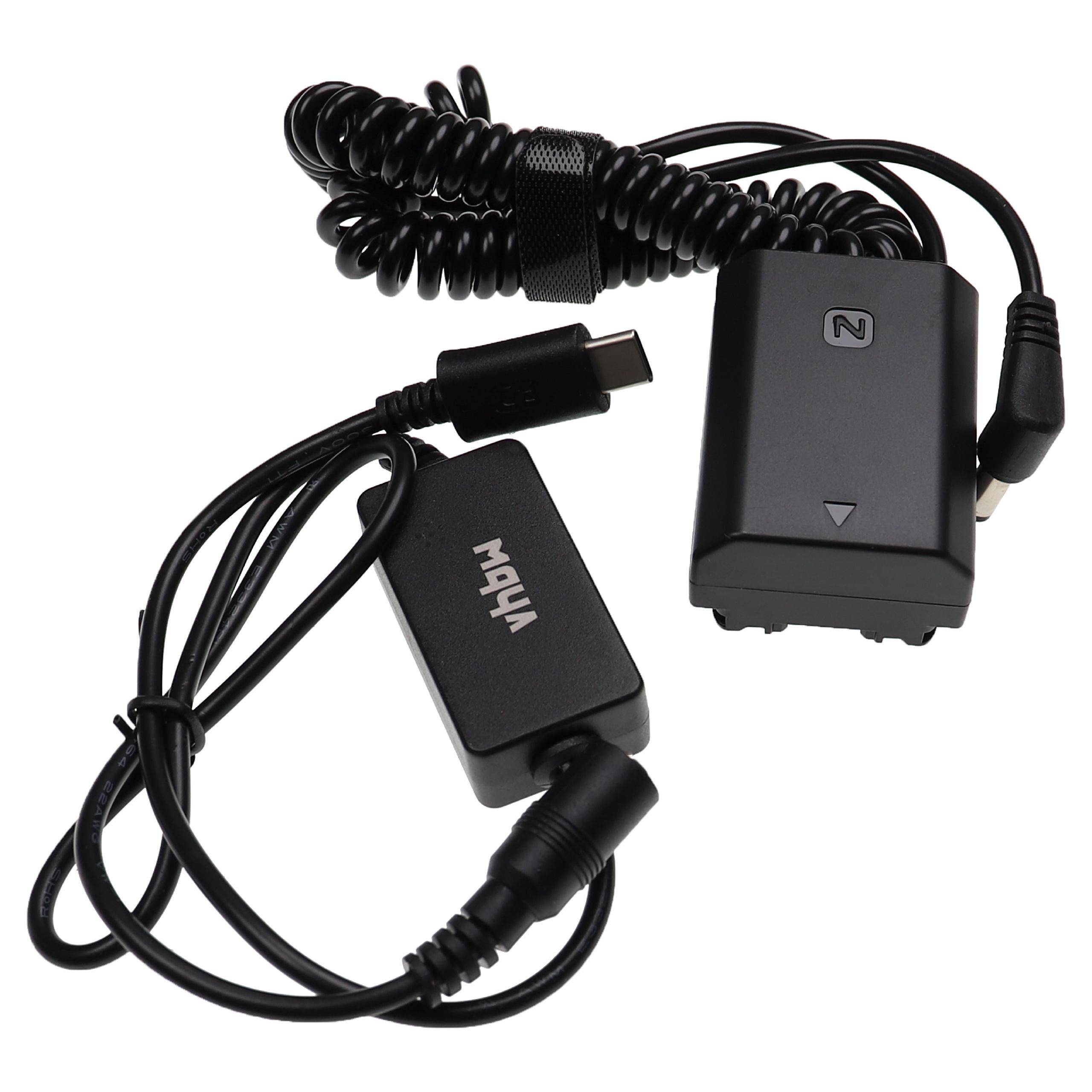 vhbw USB Netzteil kompatibel mit Sony Alpha ILCE-7M4, ILCE-7M5 Kamera, Digitalkamera + DC Kuppler (Ersatz für Sony), 2m, Spiralkabel