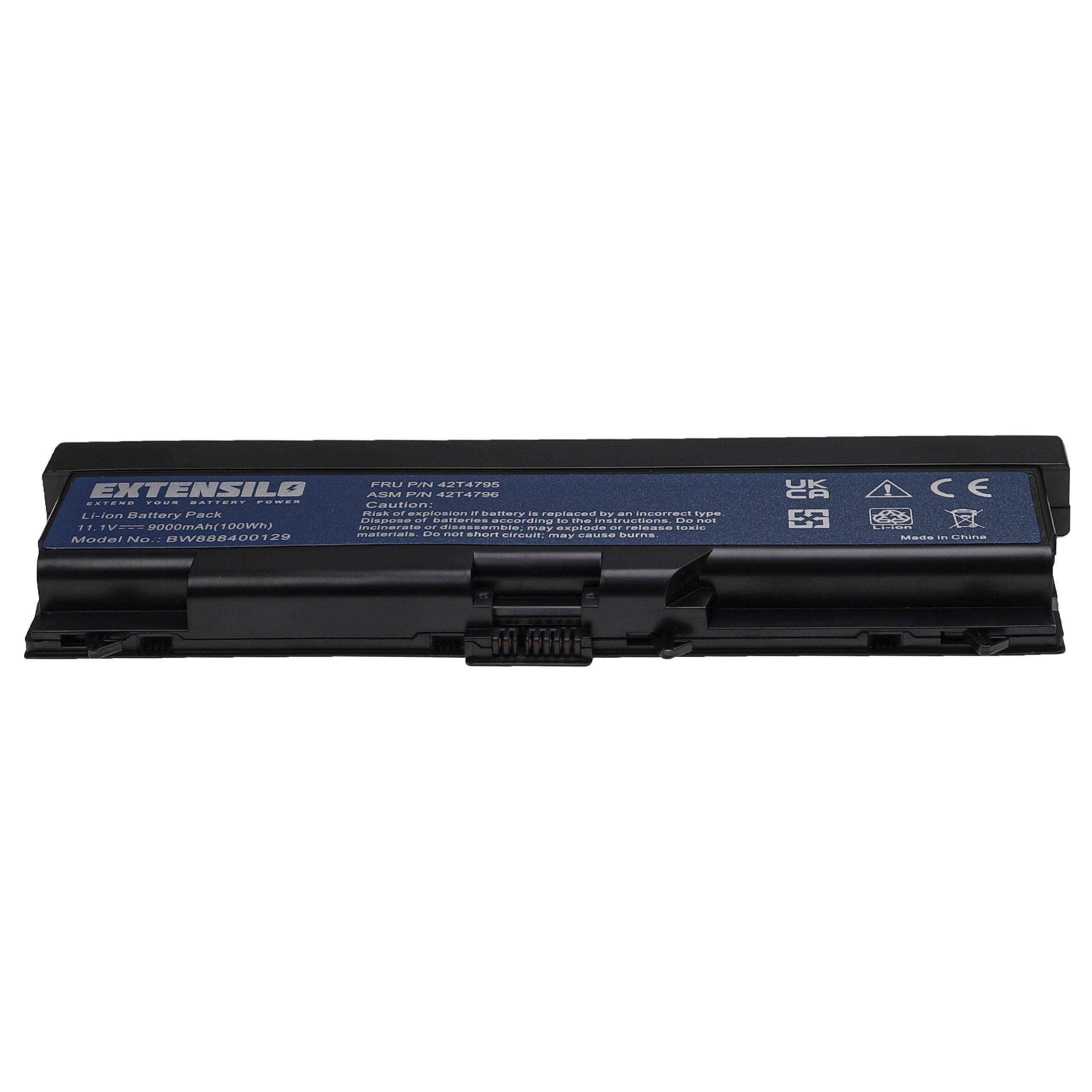 EXTENSILO Akku Ersatz für Lenovo FRU 42T4848, FRU 42T4851, FRU 42T4925, FRU 42T4927 für Notebook (9000 mAh, 11,1 V, Li-Ion)