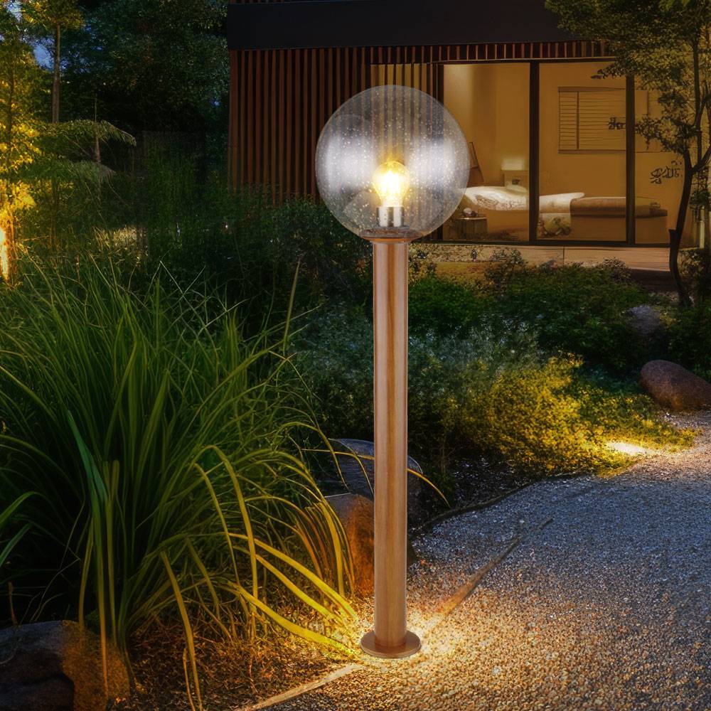 Außenleuchte dimmbar Smart LED Stehlampe Außen Gartenleuchte Terrassenlampe Wegeleuchte, App-/Sprachsteuerung RGB Farbwechsel, Aluminium Glas Holzop