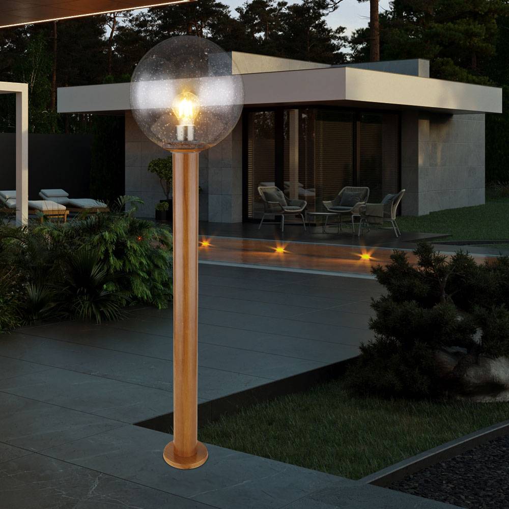 Außenleuchte dimmbar Smart LED Stehlampe Außen Gartenleuchte Terrassenlampe Wegeleuchte, App-/Sprachsteuerung RGB Farbwechsel, Aluminium Glas Holzop